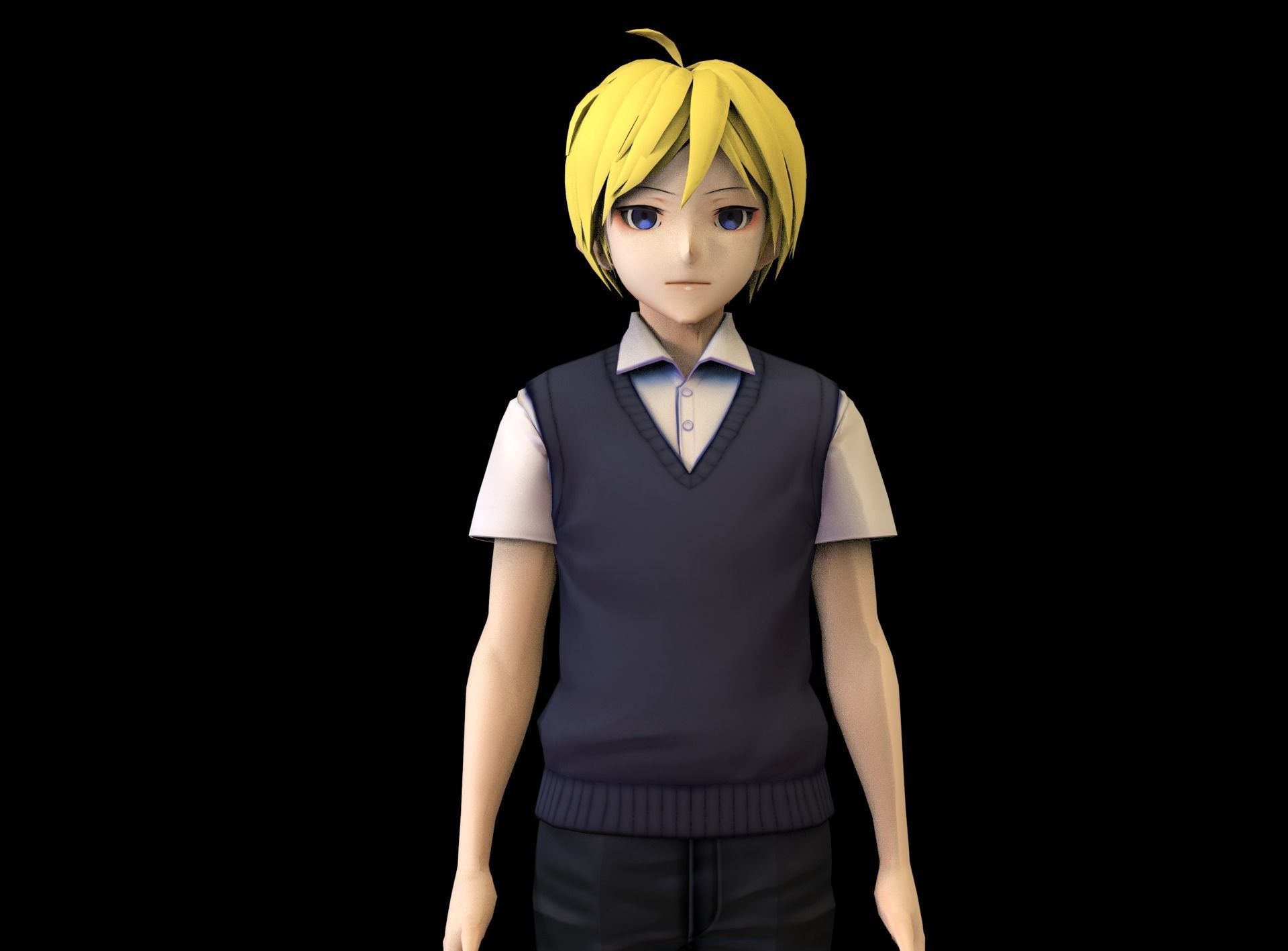 Anime Boy Low Poly Character 12 Low-poly 3D model_1