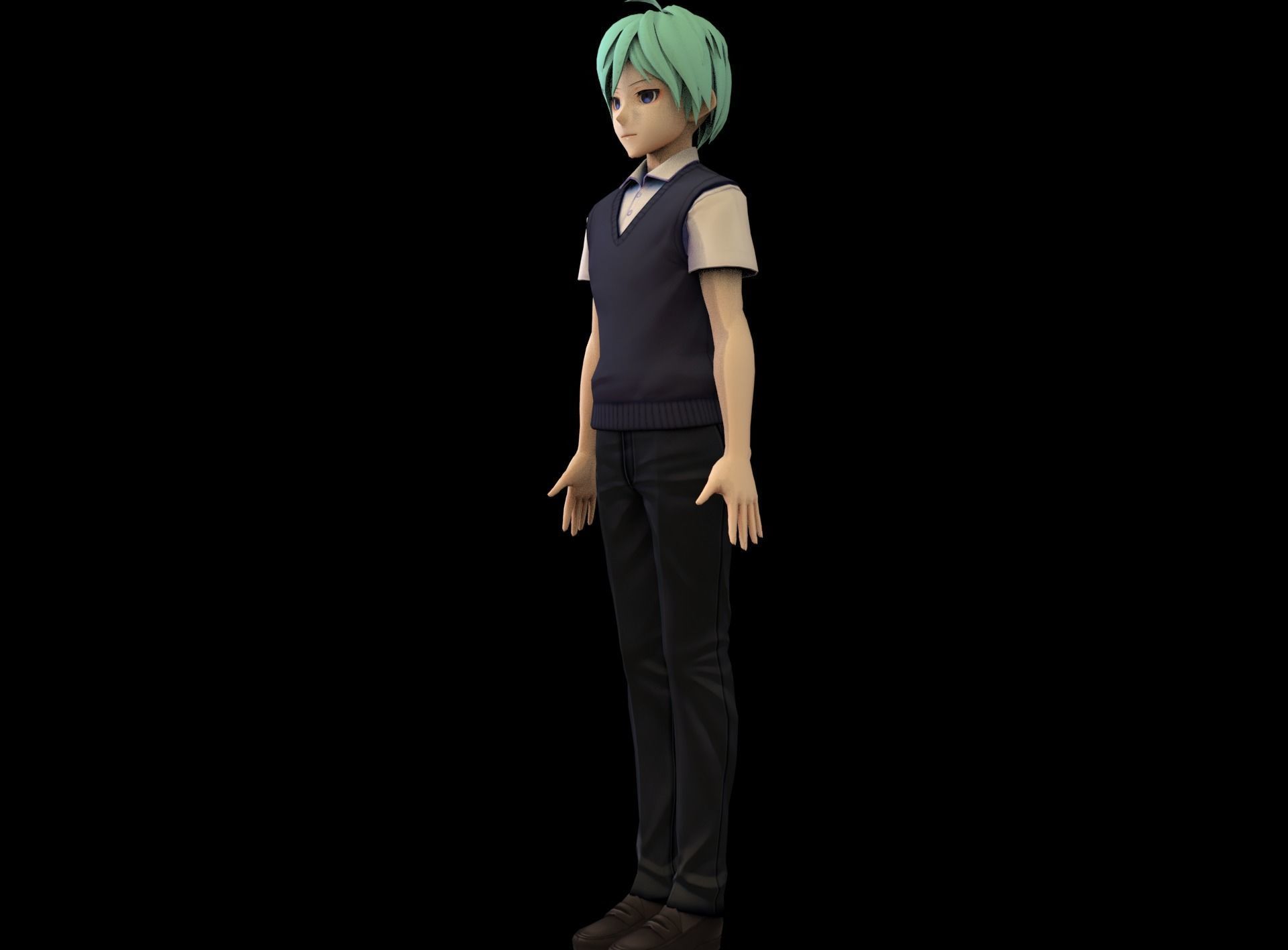 Anime Boy Low Poly Character 12 Low-poly 3D model_3