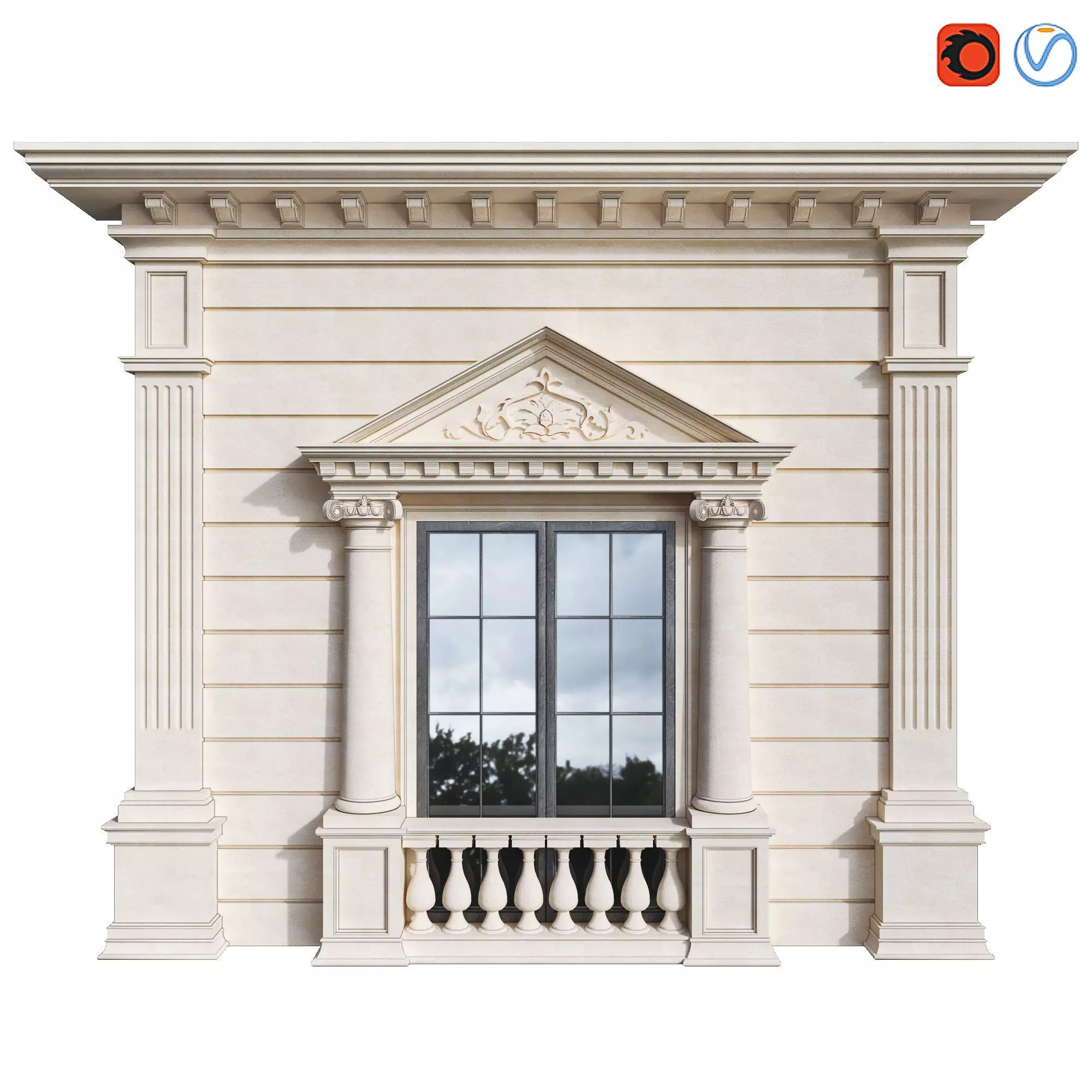 Classic Facade Element Low-poly 3D model_0