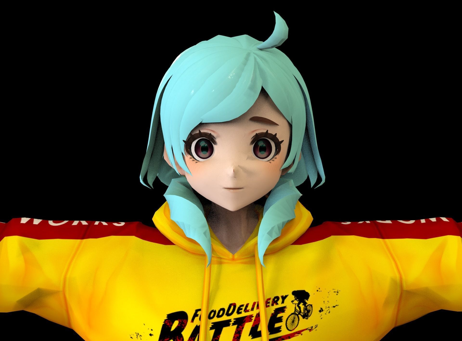 Anime Girl Low Poly Character 15 Low-poly 3D model_2
