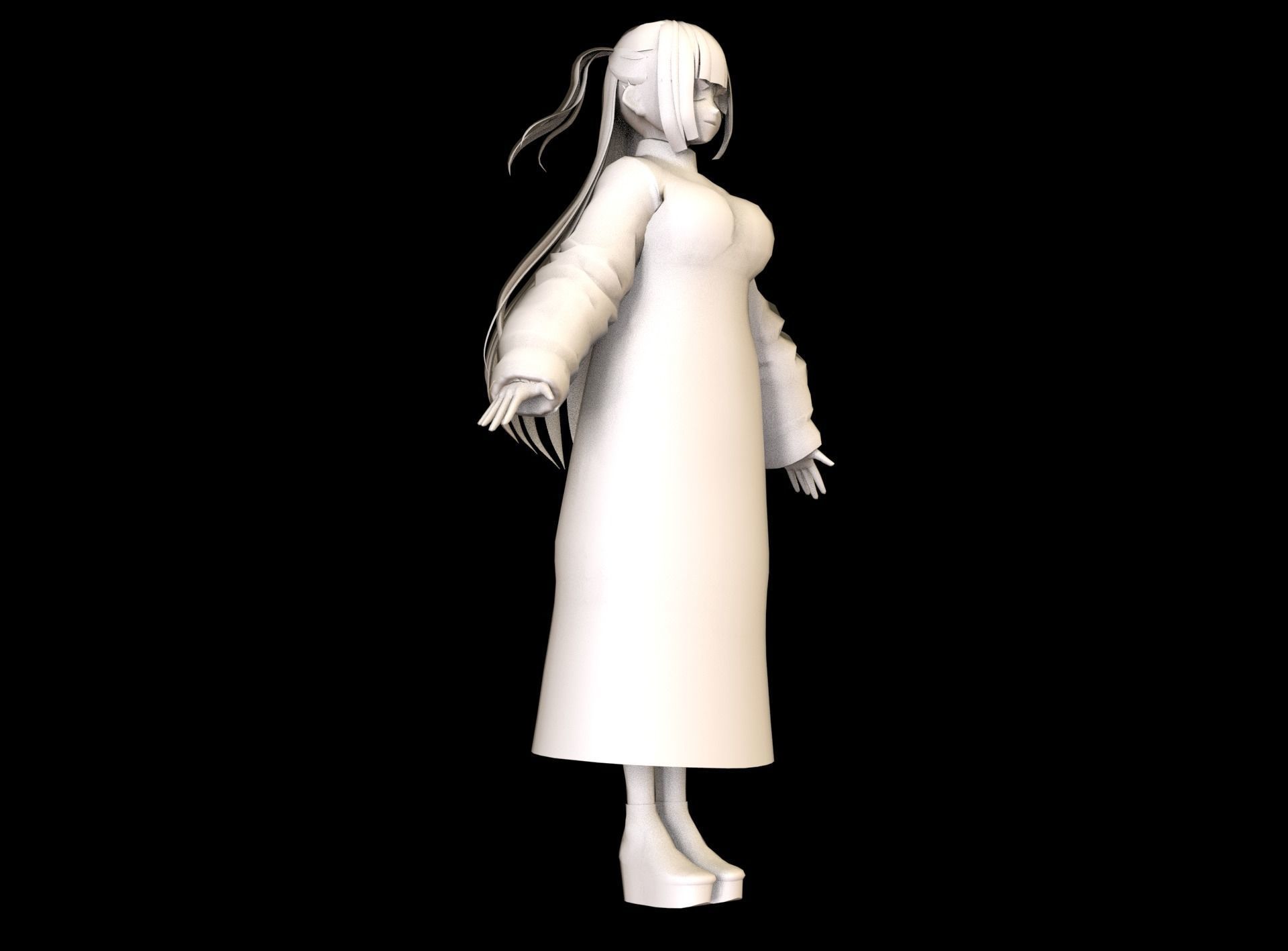 Anime Girl Low Poly Character 16 Low-poly 3D model_7