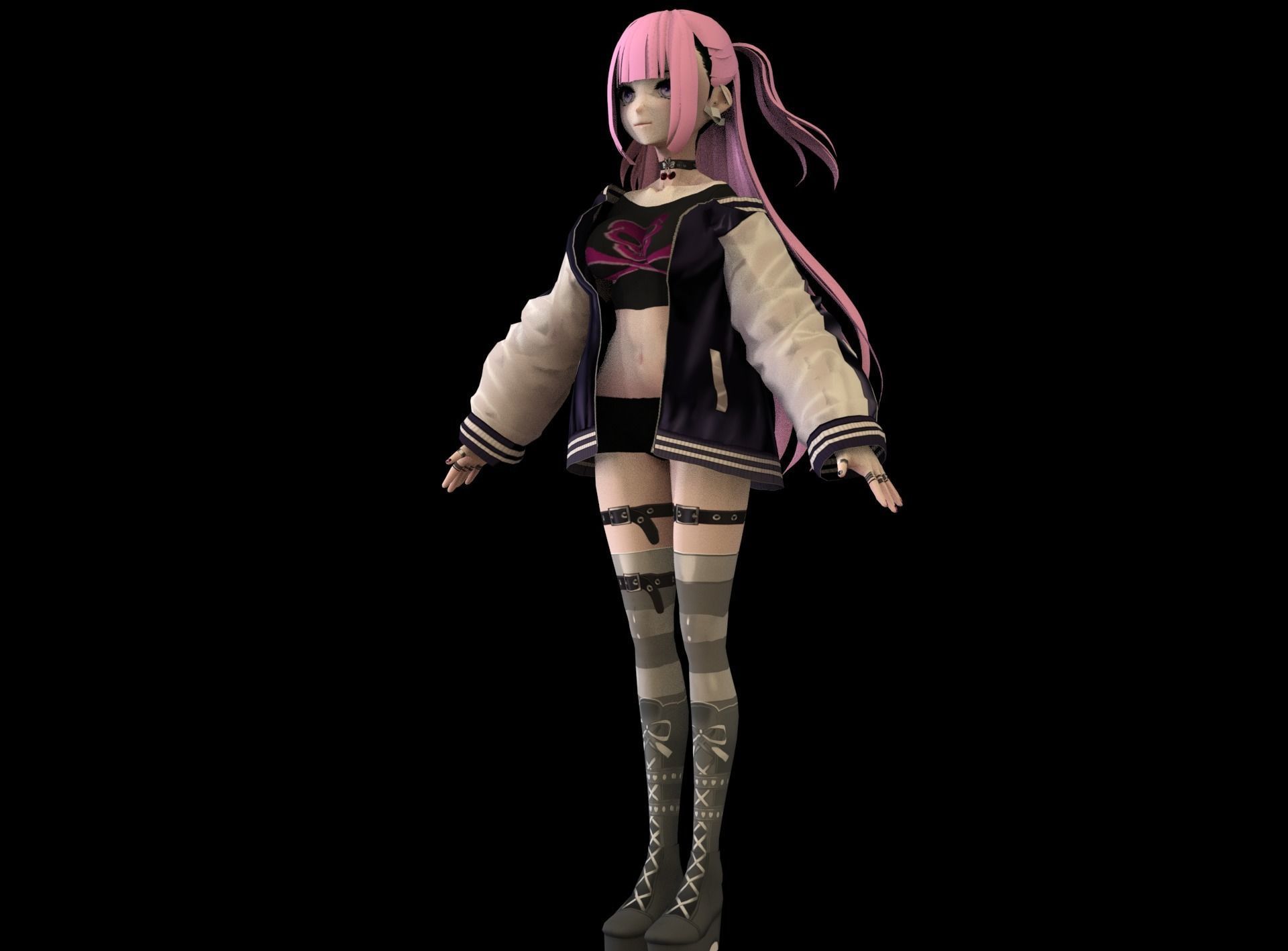 Anime Girl Low Poly Character 16 Low-poly 3D model_5