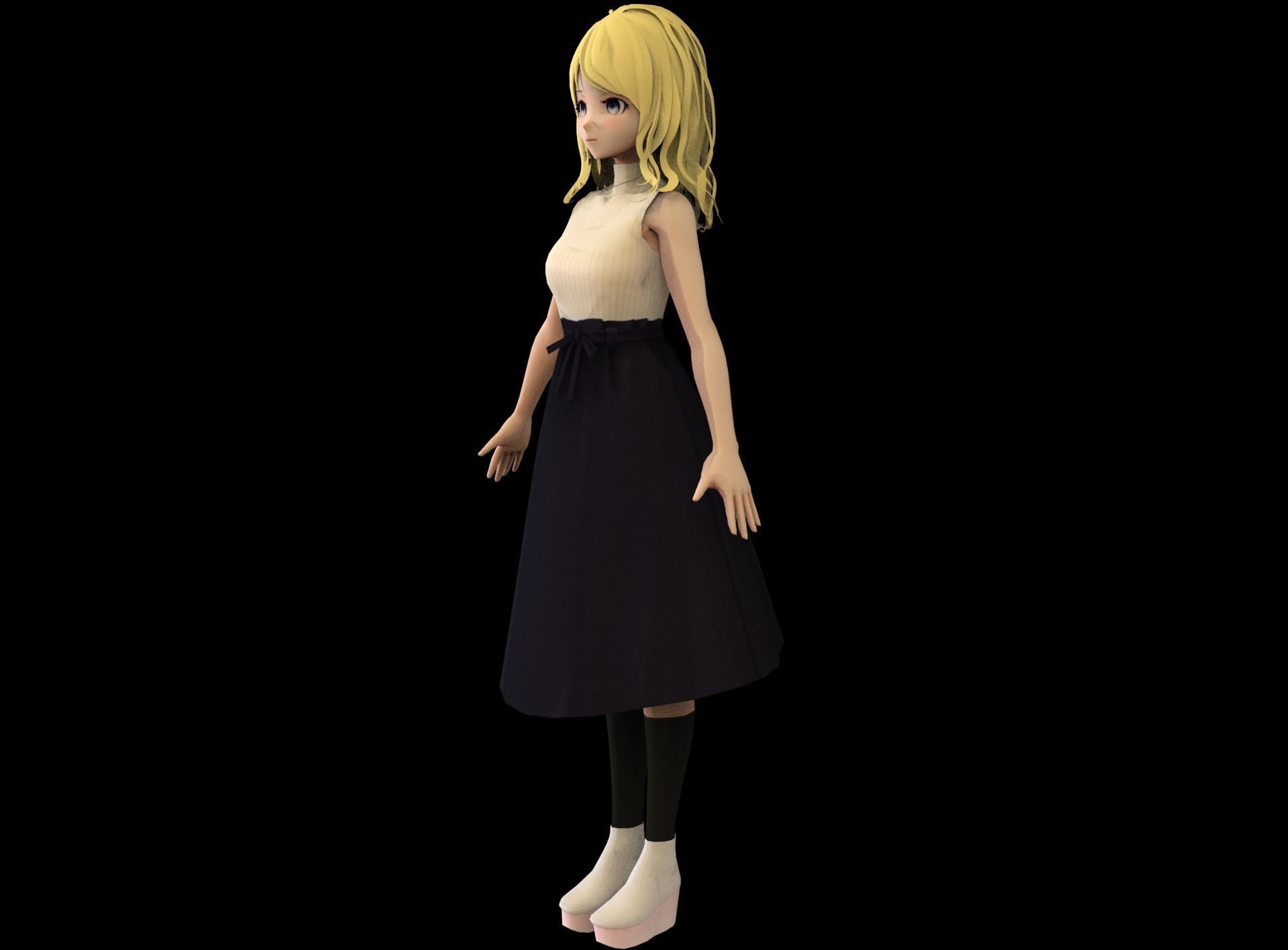 Anime Girl Low Poly Character 17 Low-poly 3D model_6