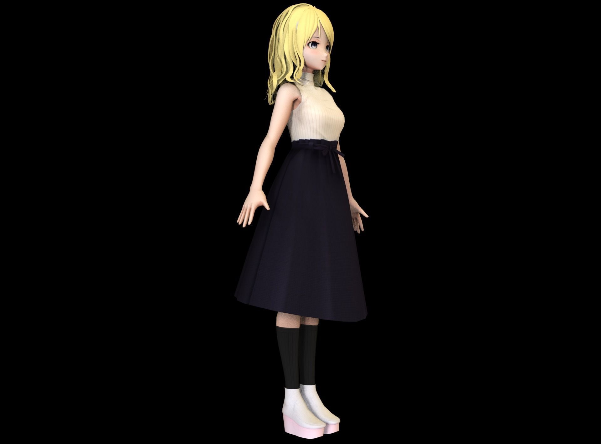 Anime Girl Low Poly Character 17 Low-poly 3D model_3