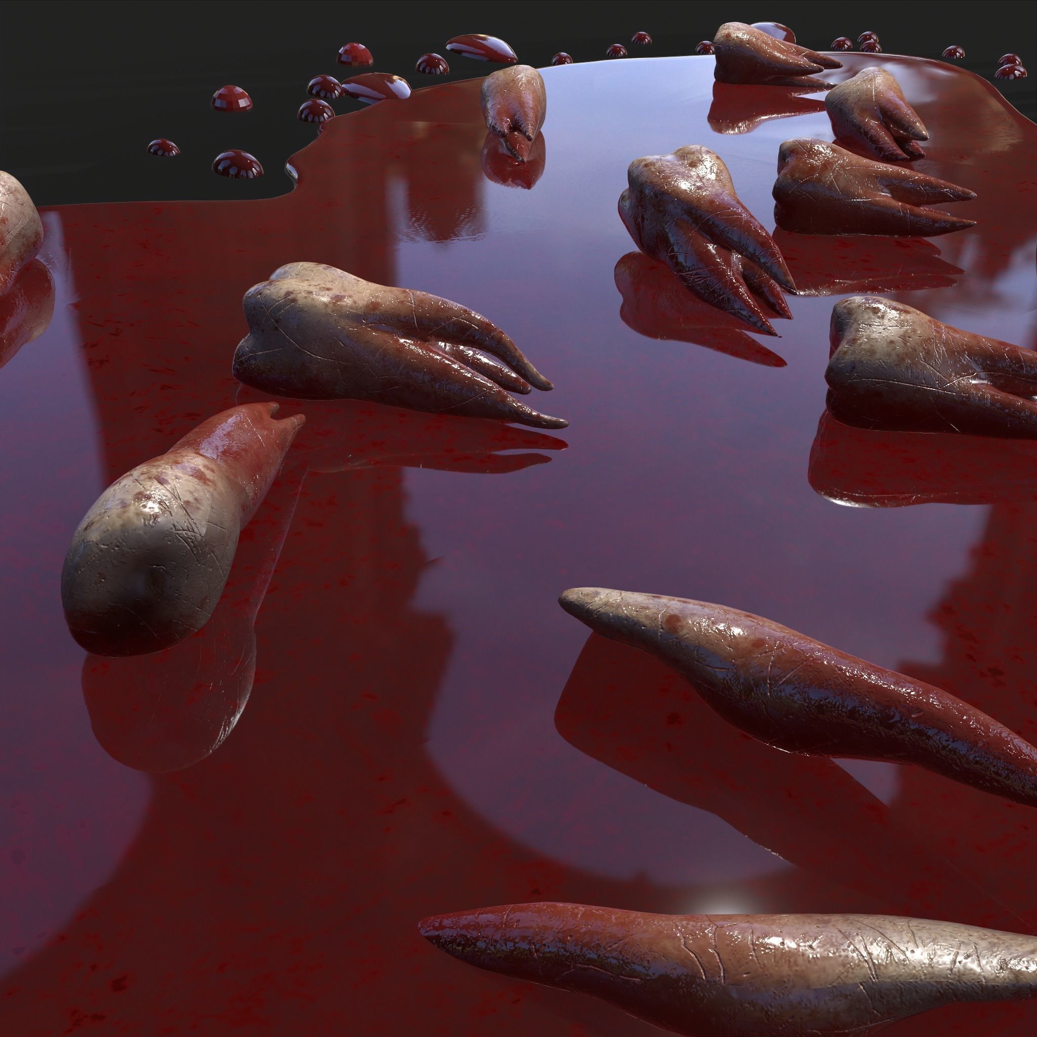 Teeth Bloody Pile Horror Prop Low-poly 3D model_3