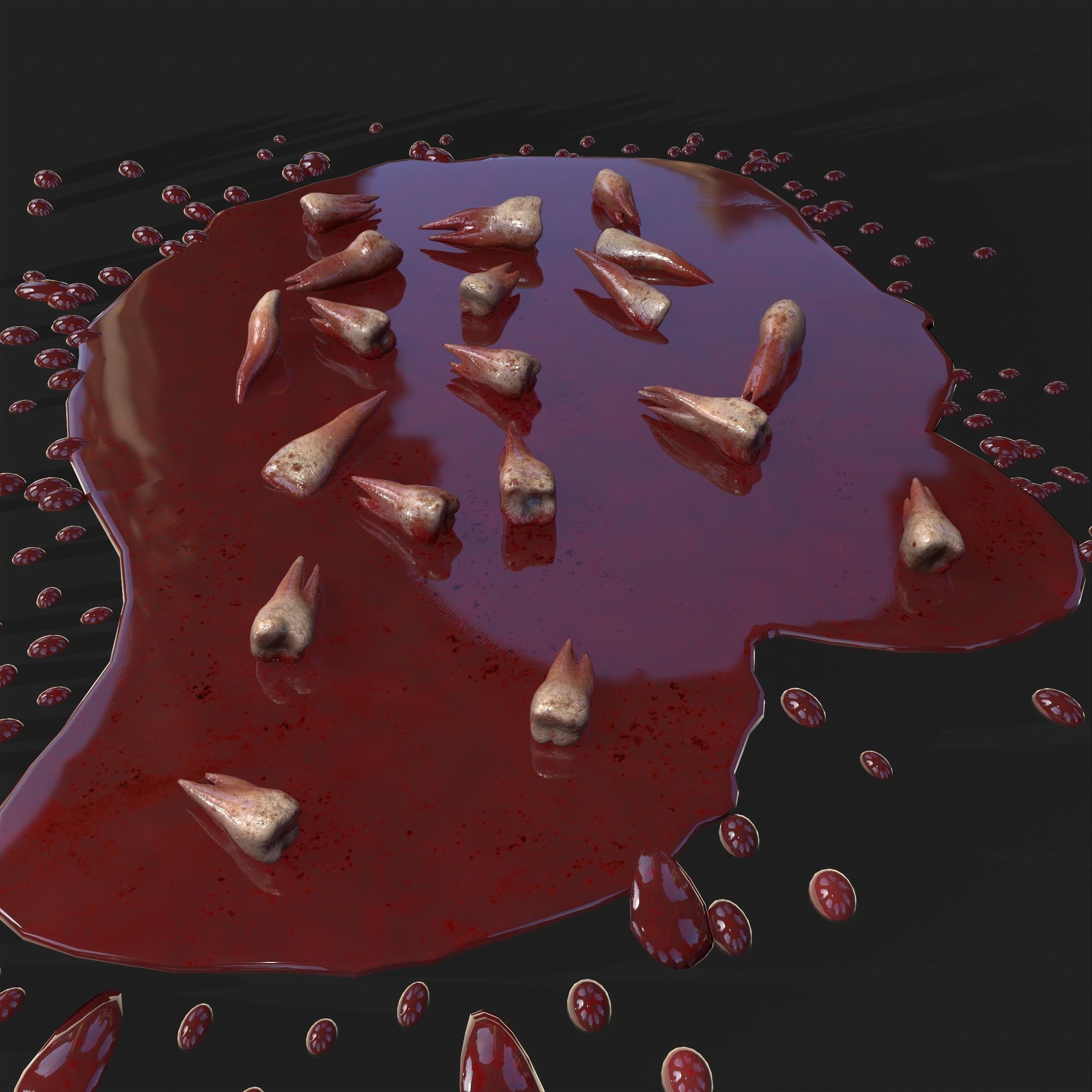 Teeth Bloody Pile Horror Prop Low-poly 3D model_28