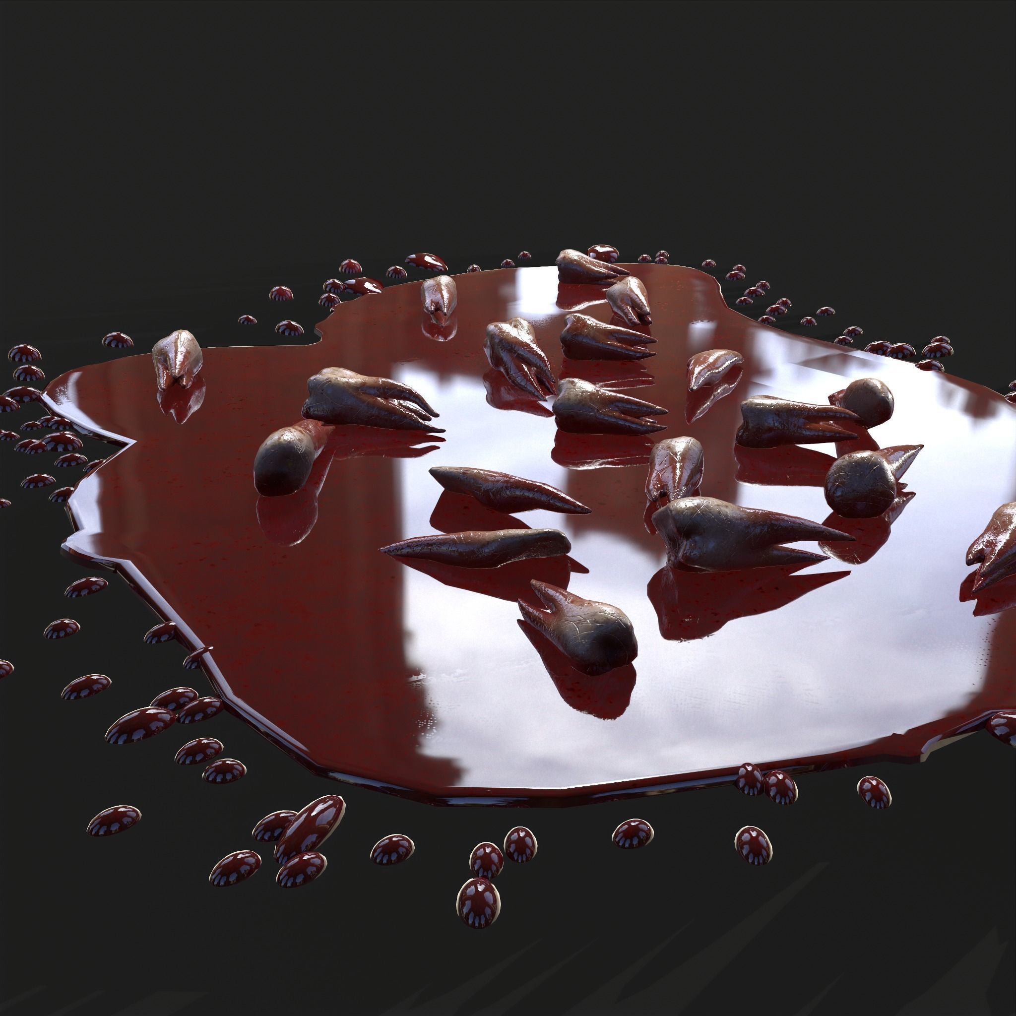 Teeth Bloody Pile Horror Prop Low-poly 3D model_29