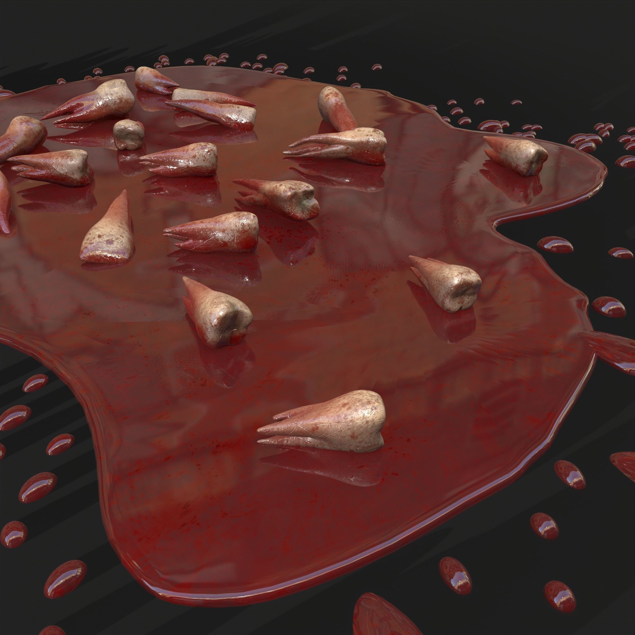 Teeth Bloody Pile Horror Prop Low-poly 3D model_11