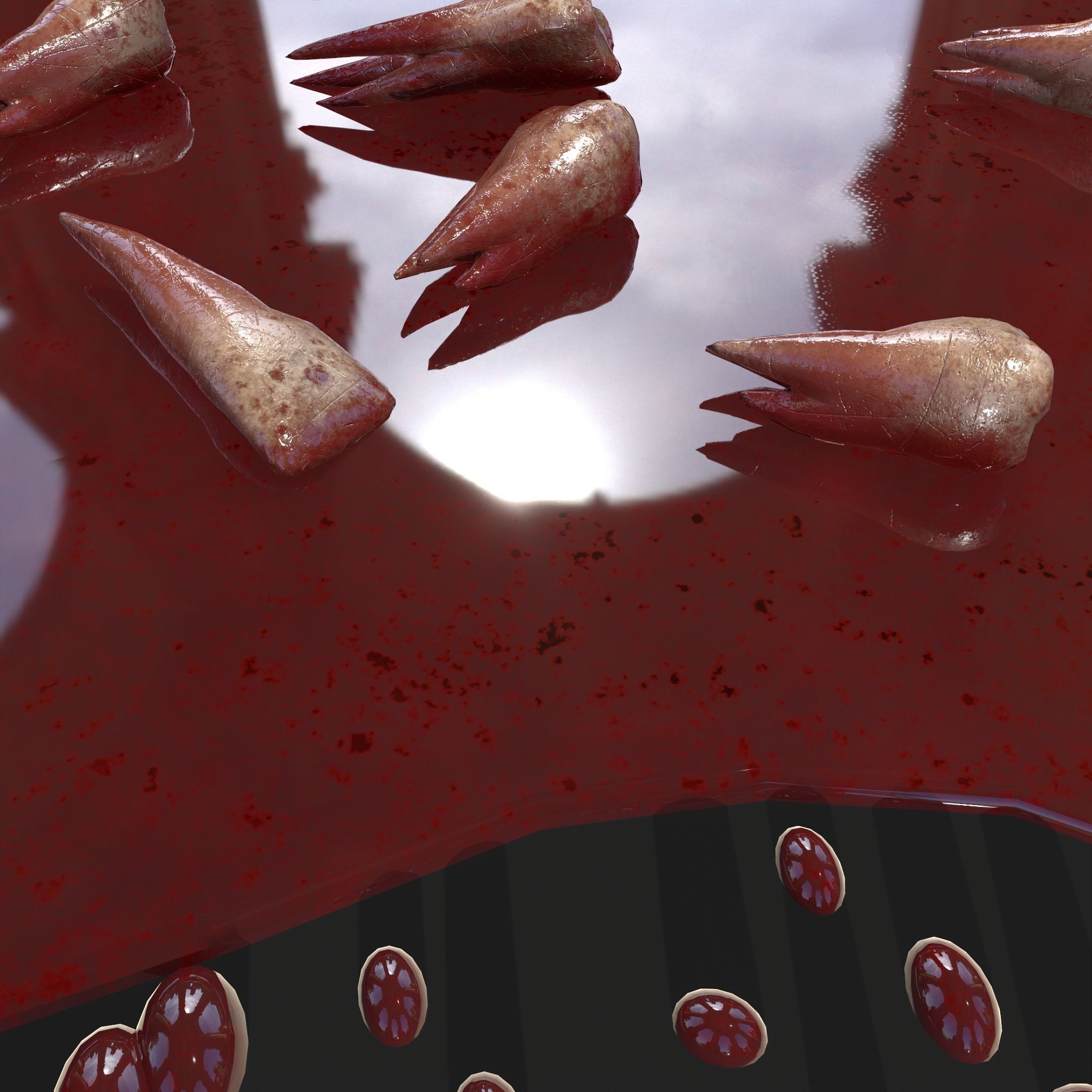 Teeth Bloody Pile Horror Prop Low-poly 3D model_8