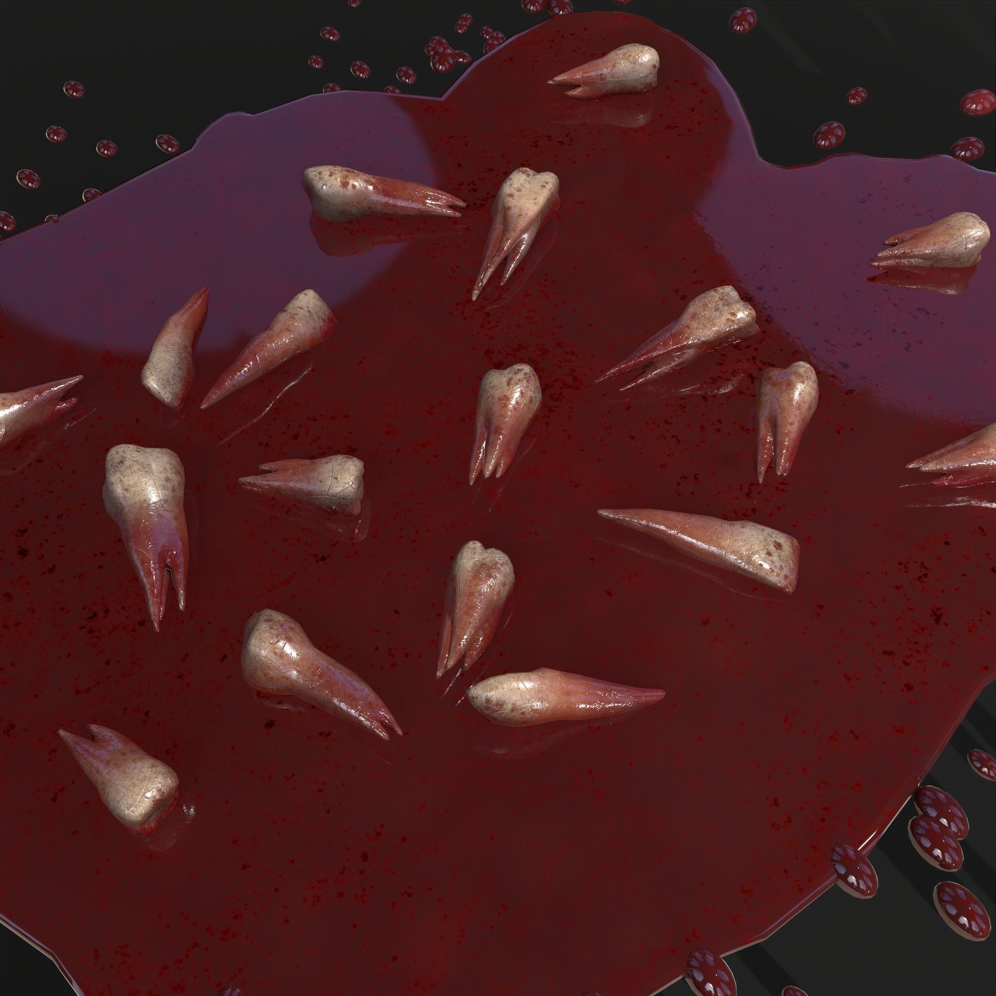 Teeth Bloody Pile Horror Prop Low-poly 3D model_18