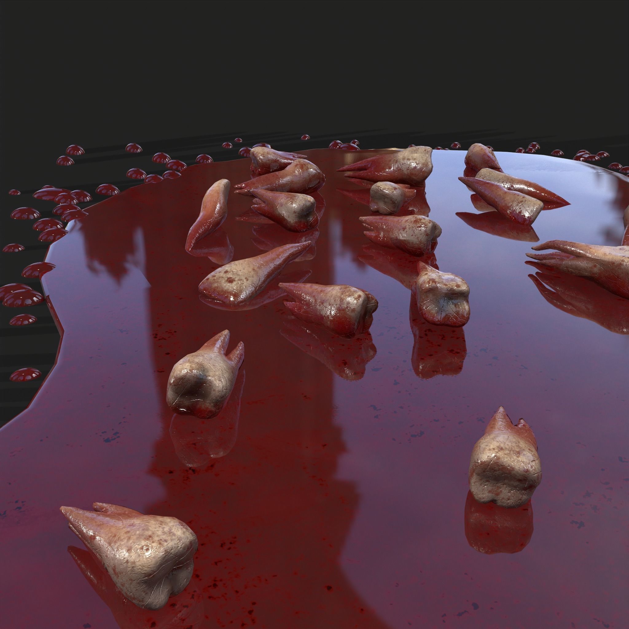 Teeth Bloody Pile Horror Prop Low-poly 3D model_10