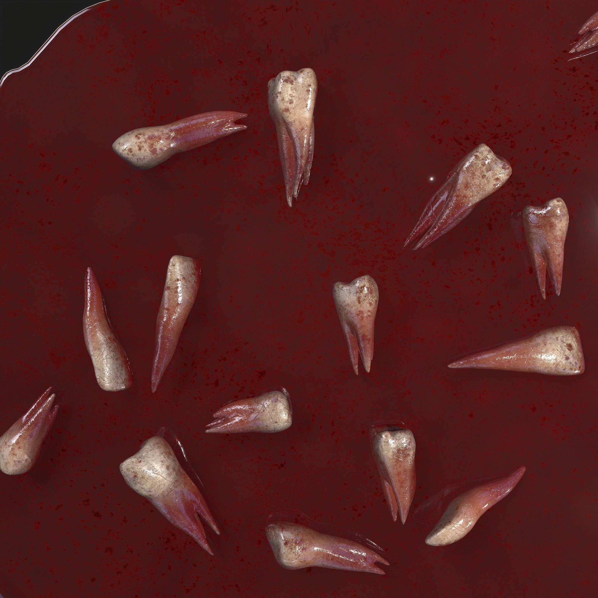 Teeth Bloody Pile Horror Prop Low-poly 3D model_26