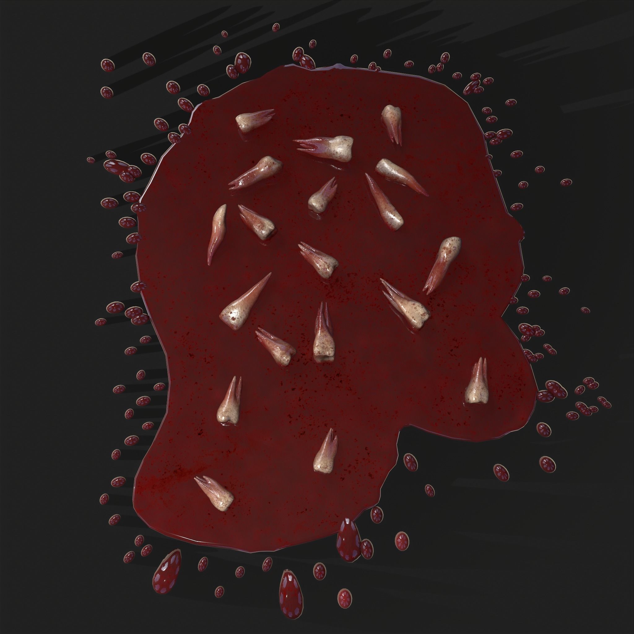 Teeth Bloody Pile Horror Prop Low-poly 3D model_13