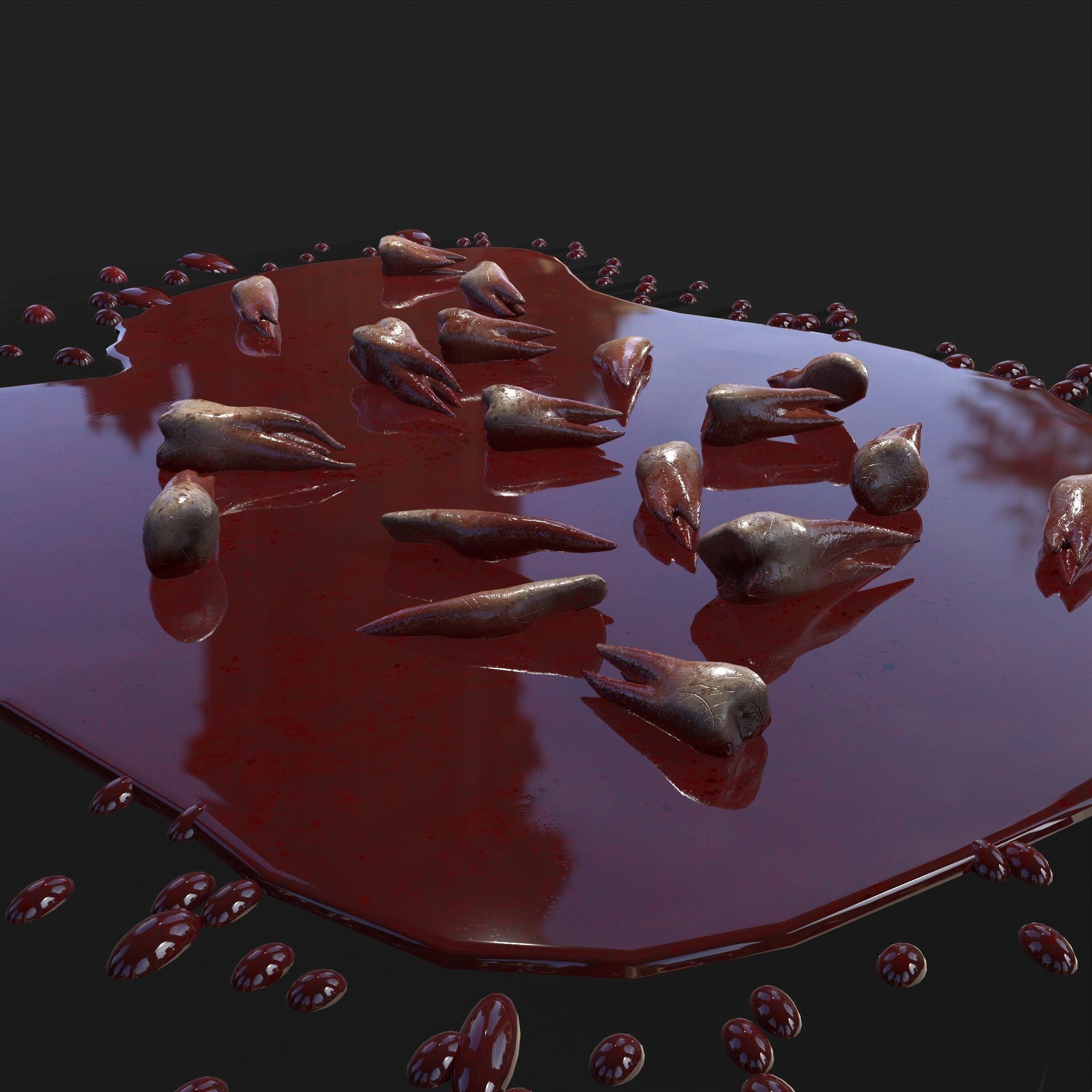 Teeth Bloody Pile Horror Prop Low-poly 3D model_9