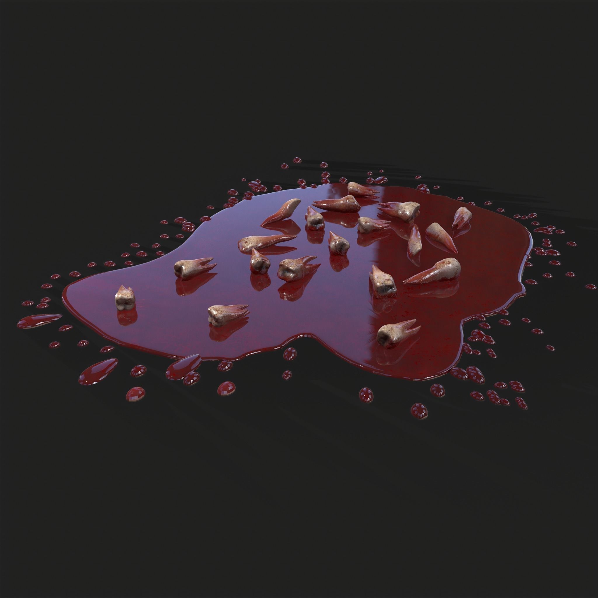 Teeth Bloody Pile Horror Prop Low-poly 3D model_4