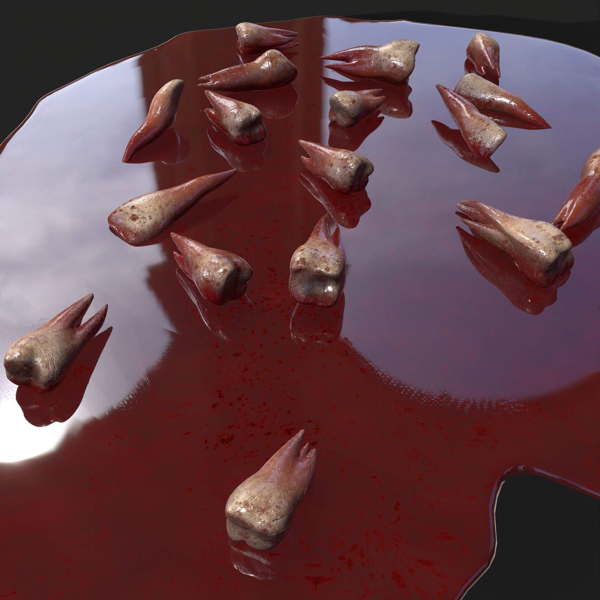 Teeth Bloody Pile Horror Prop Low-poly 3D model_16