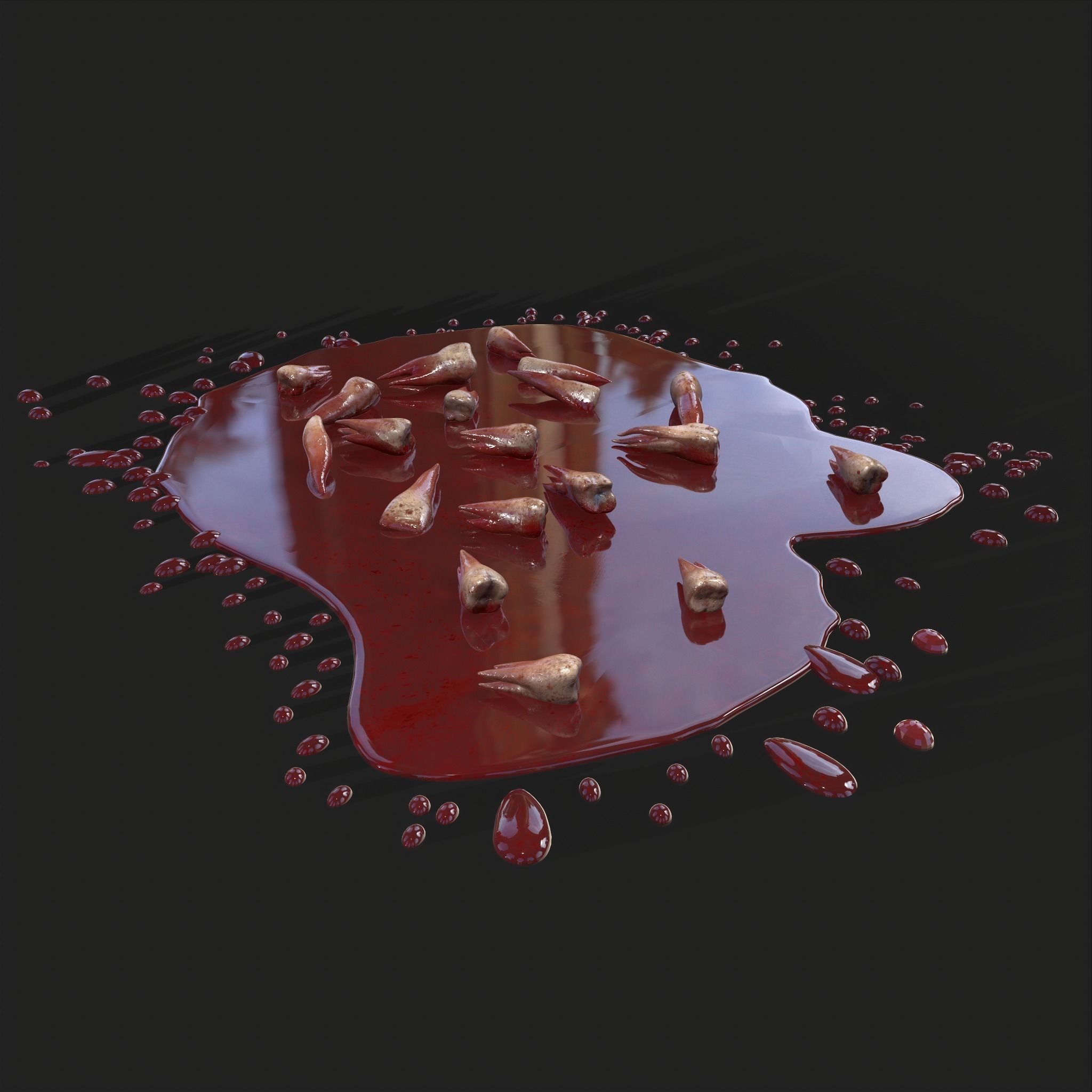 Teeth Bloody Pile Horror Prop Low-poly 3D model_27