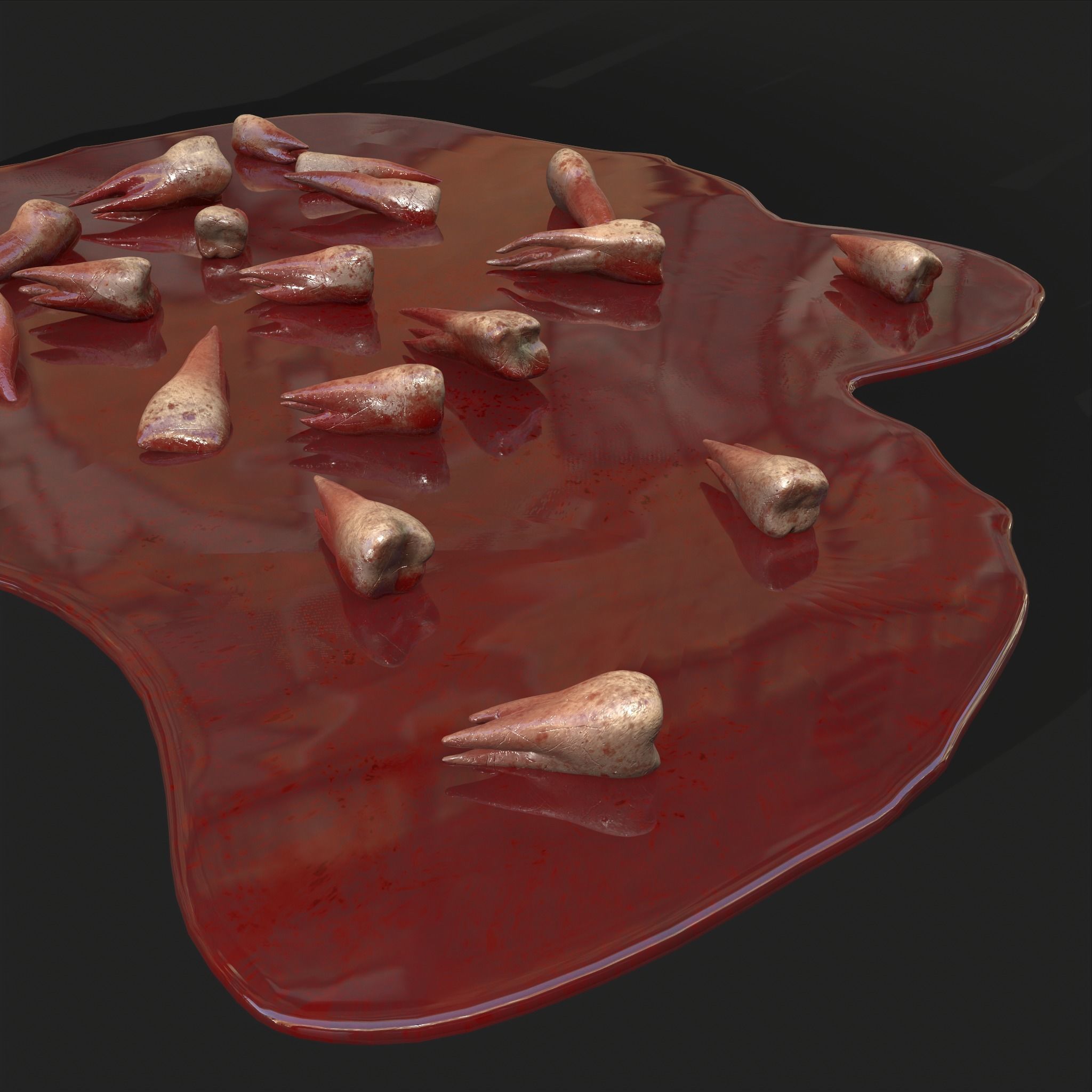Teeth Bloody Pile Horror Prop Low-poly 3D model_12