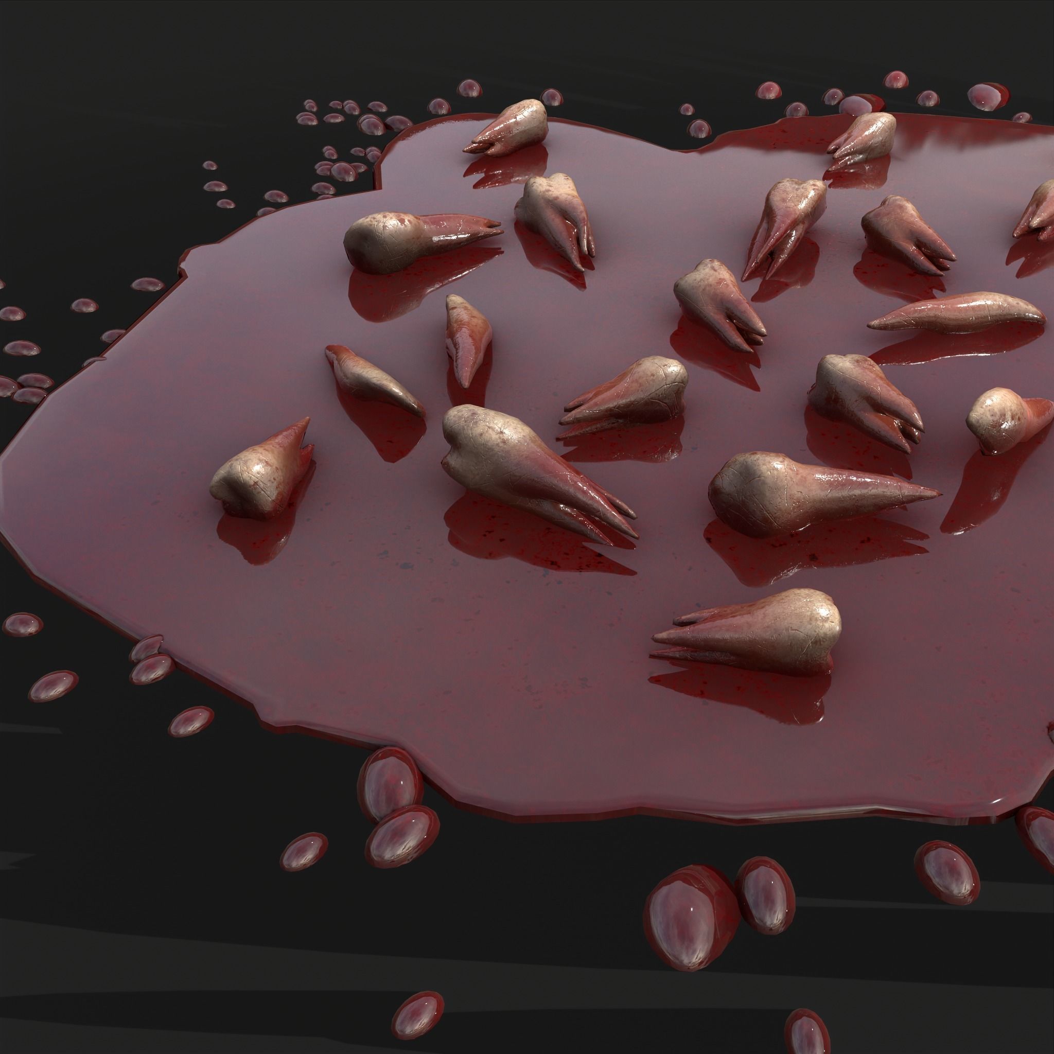Teeth Bloody Pile Horror Prop Low-poly 3D model_20
