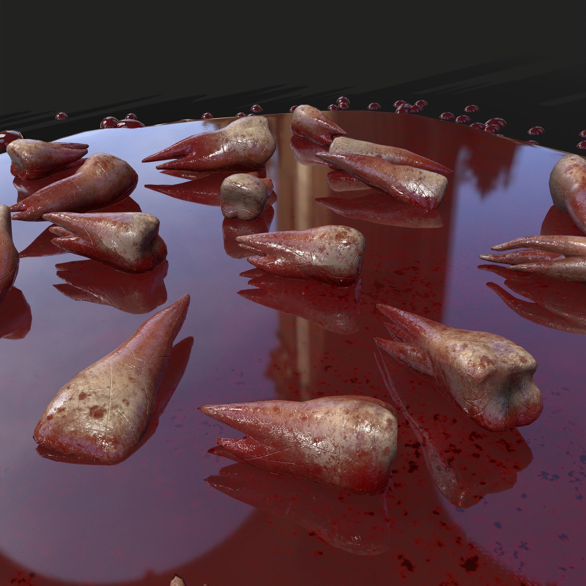 Teeth Bloody Pile Horror Prop Low-poly 3D model_19