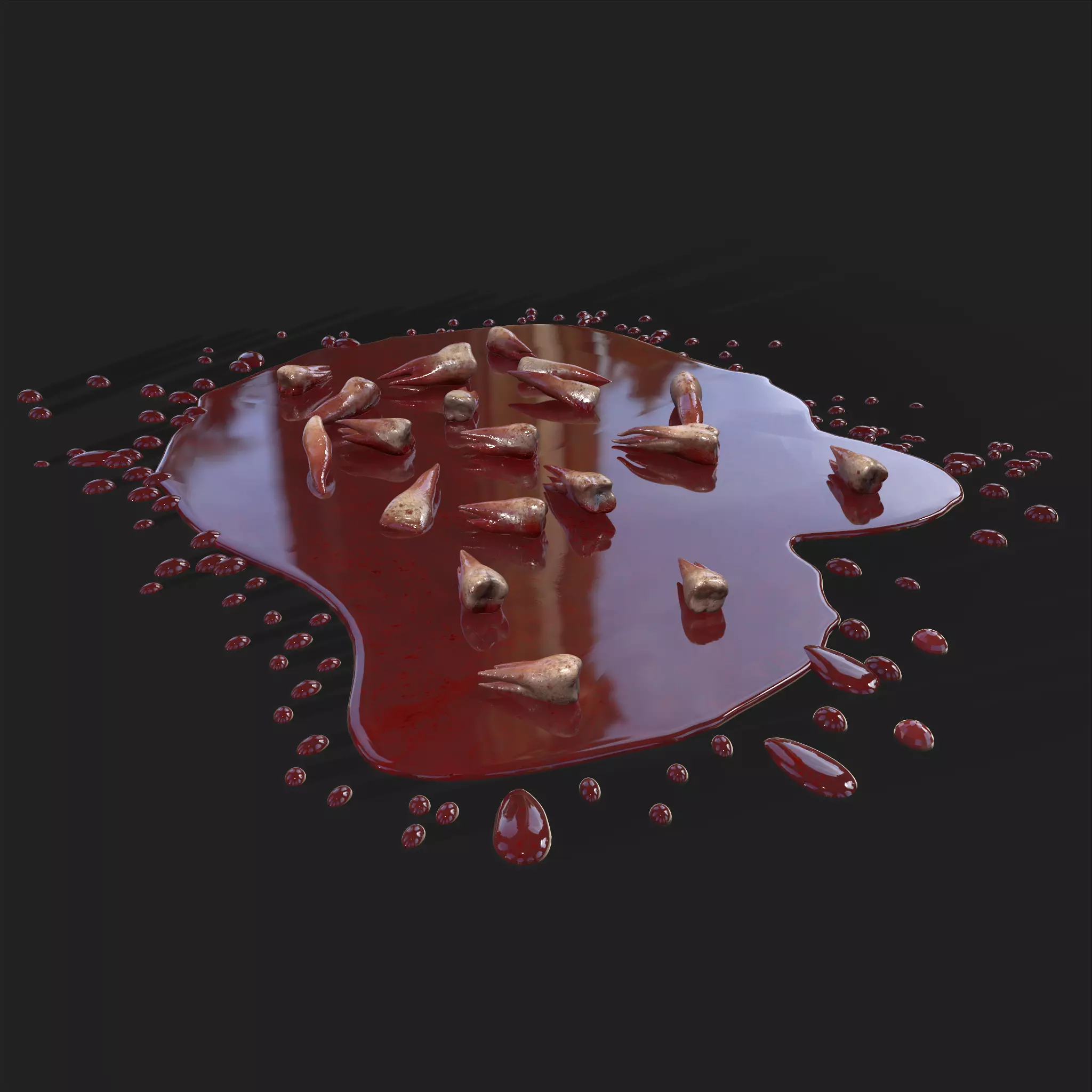 Teeth Bloody Pile Horror Prop Low-poly 3D model_0