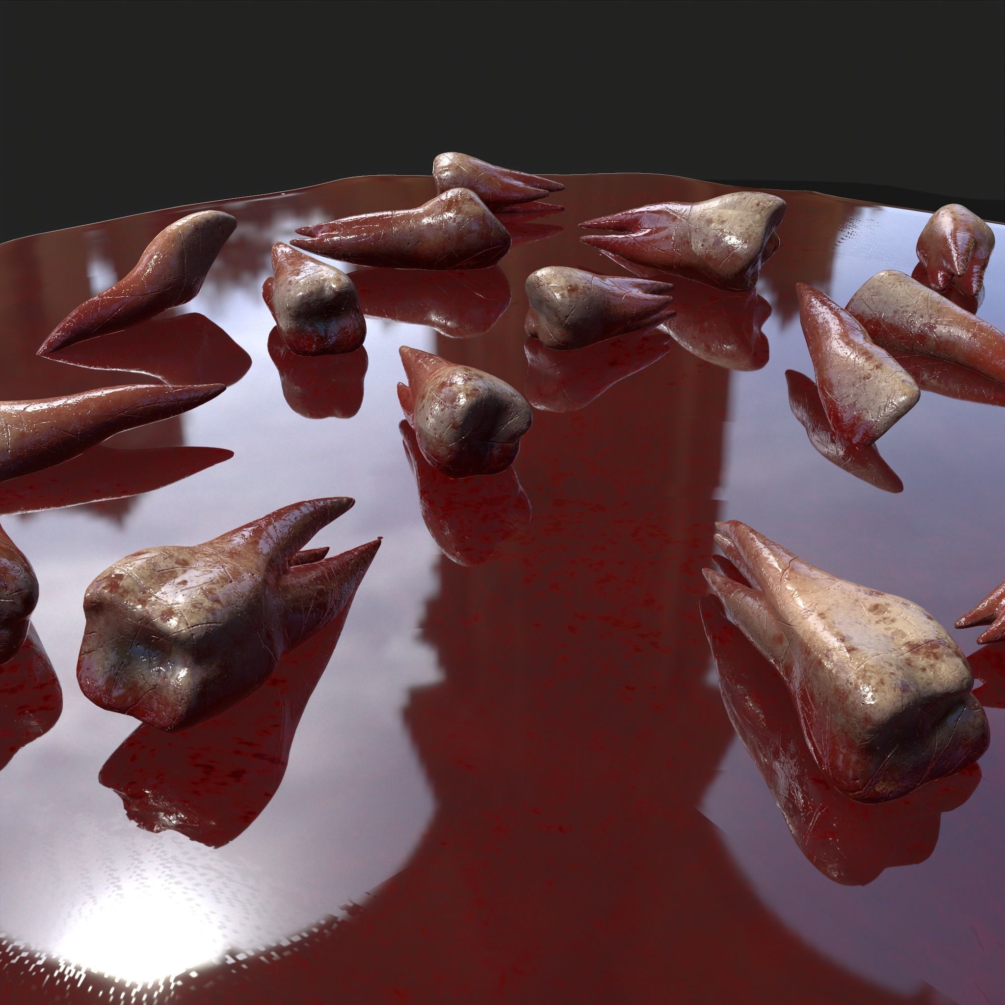 Teeth Bloody Pile Horror Prop Low-poly 3D model_2