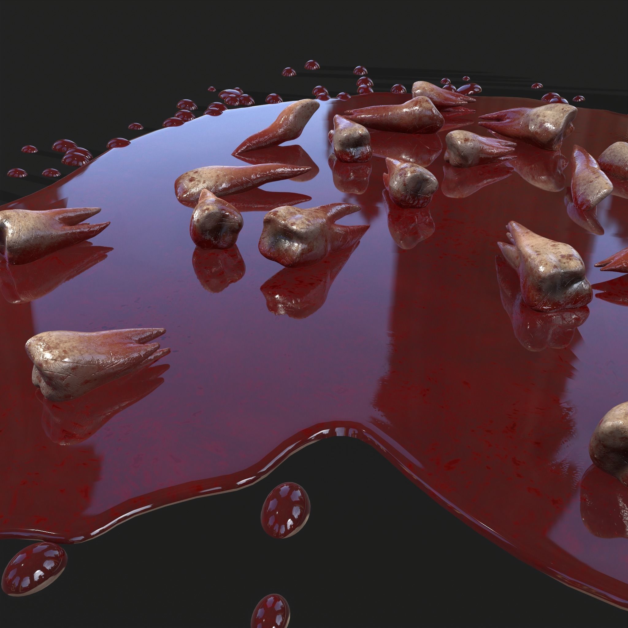 Teeth Bloody Pile Horror Prop Low-poly 3D model_21