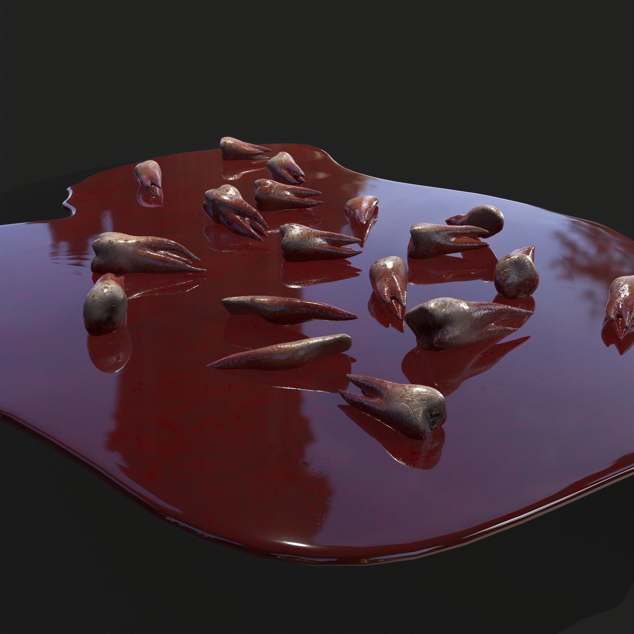 Teeth Bloody Pile Horror Prop Low-poly 3D model_17