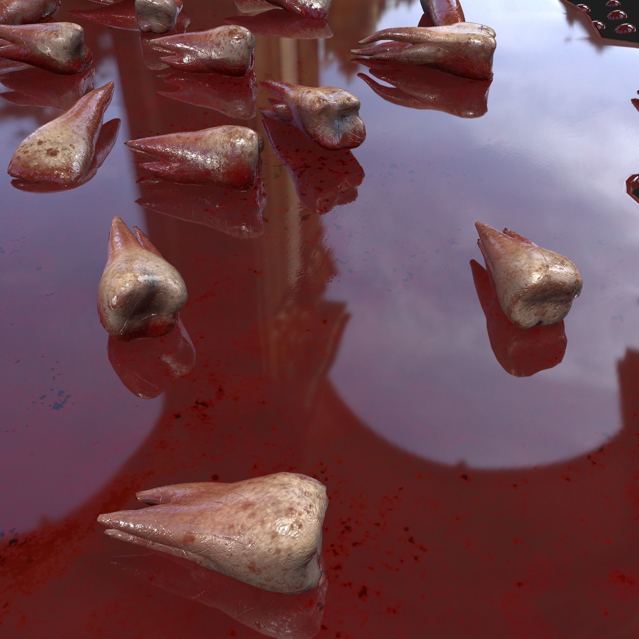 Teeth Bloody Pile Horror Prop Low-poly 3D model_23