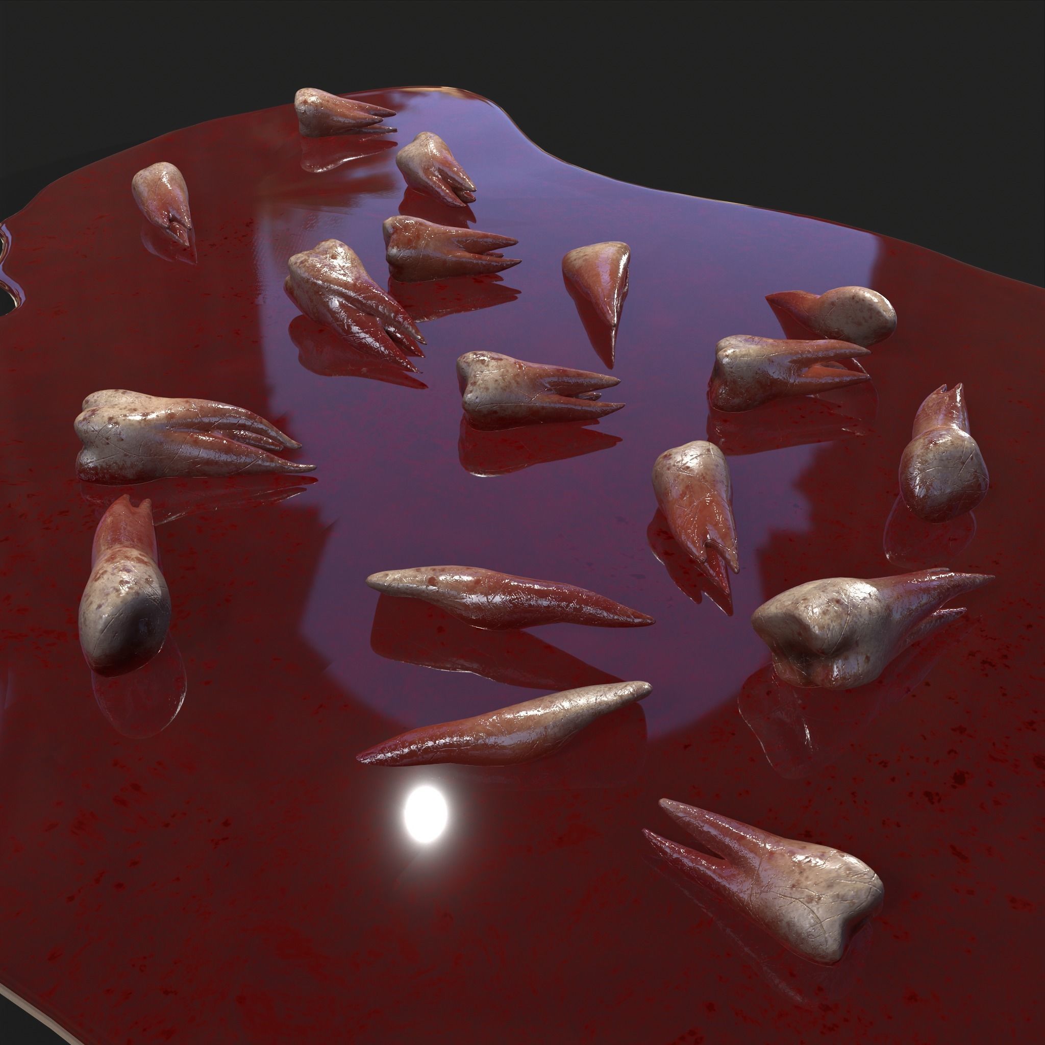 Teeth Bloody Pile Horror Prop Low-poly 3D model_24