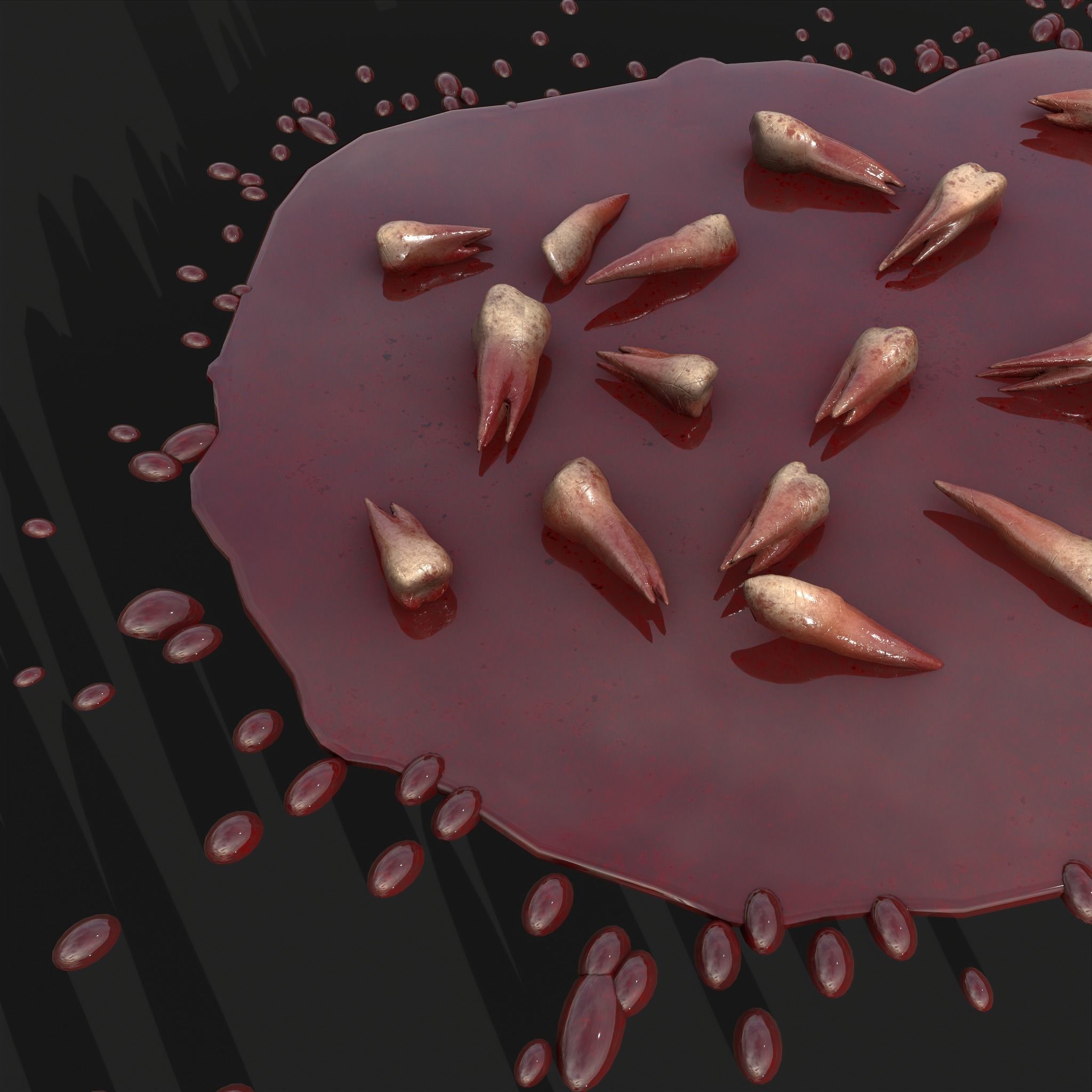 Teeth Bloody Pile Horror Prop Low-poly 3D model_15