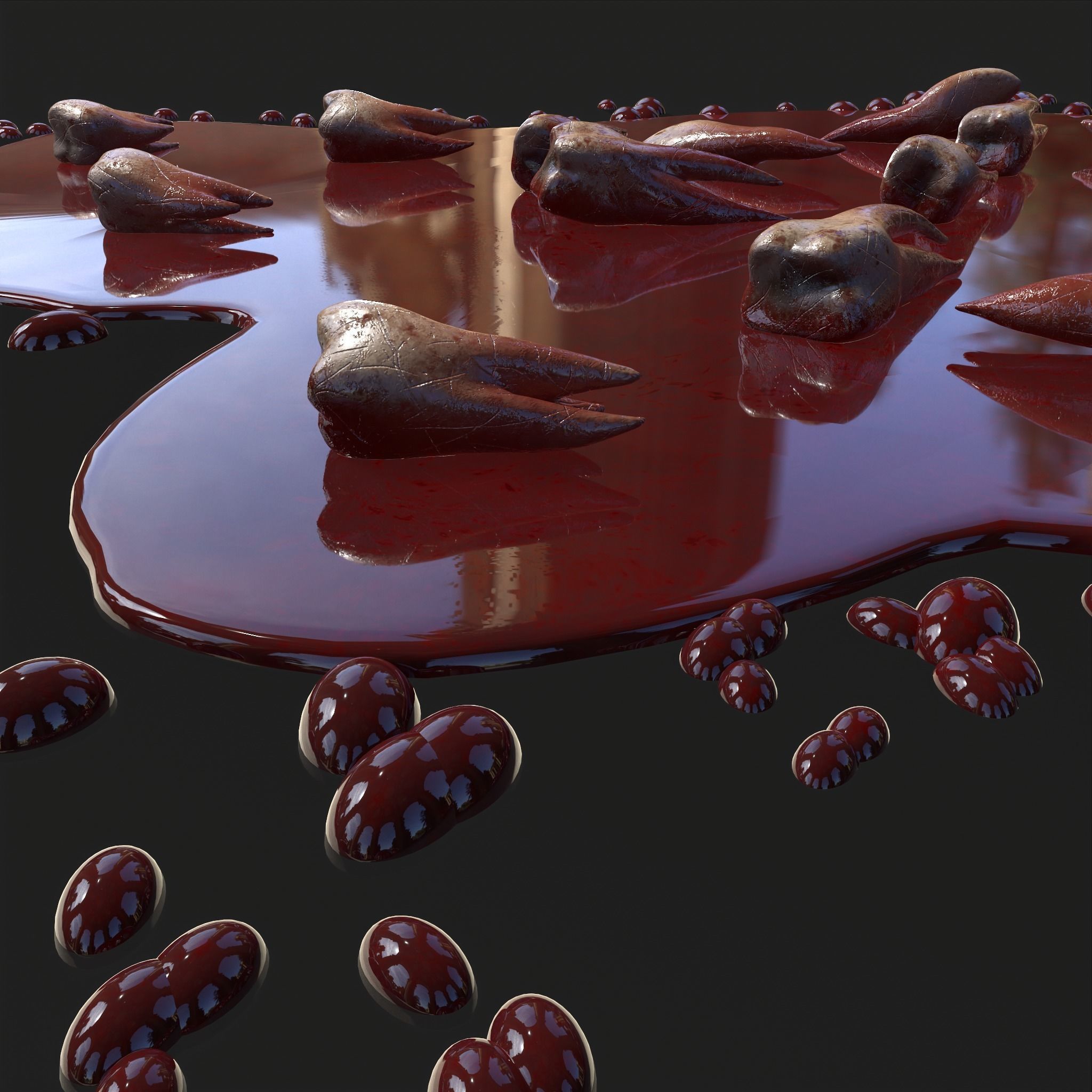 Teeth Bloody Pile Horror Prop Low-poly 3D model_7