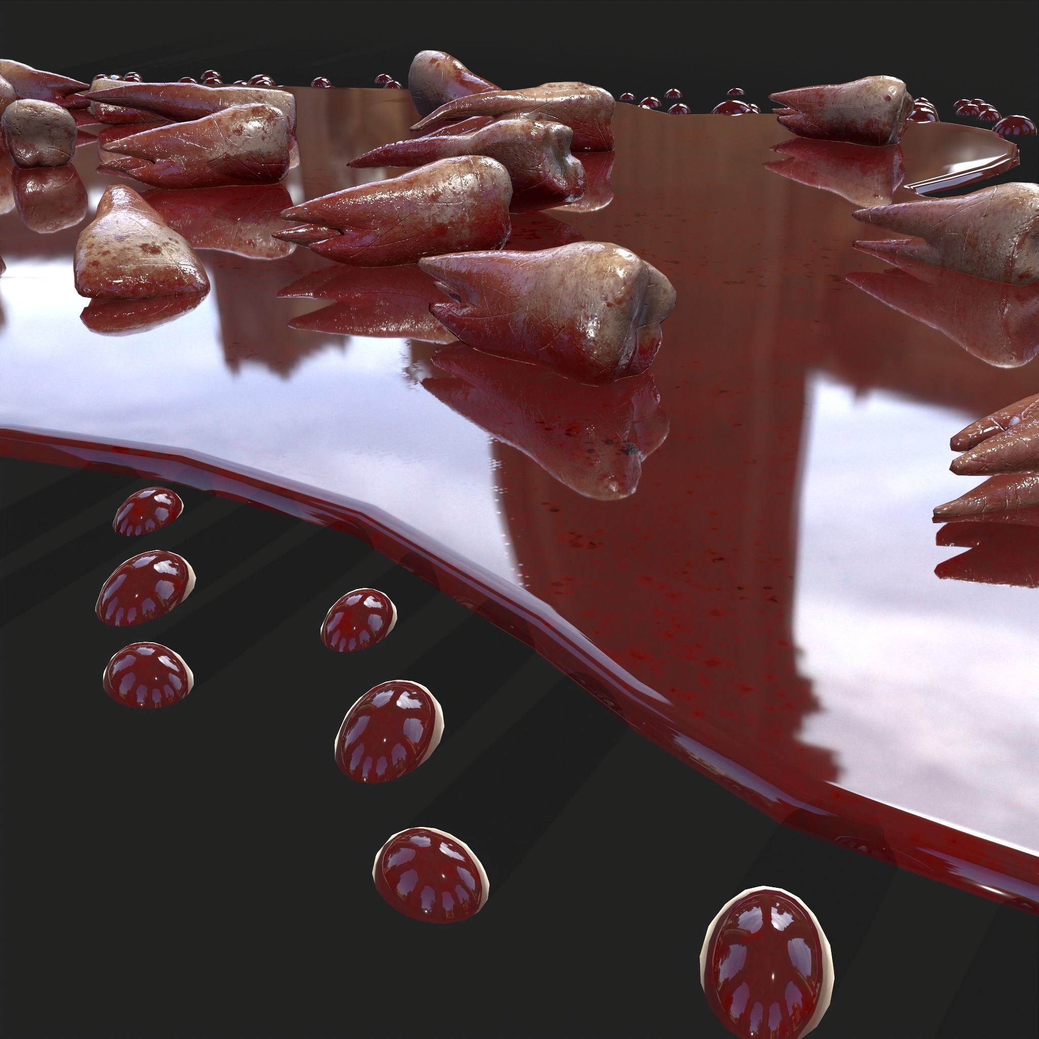 Teeth Bloody Pile Horror Prop Low-poly 3D model_22