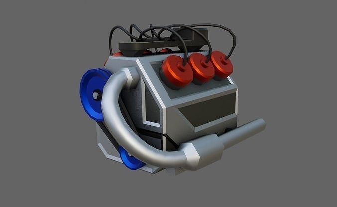 Car Motor - Engine V6 Low-poly 3D model