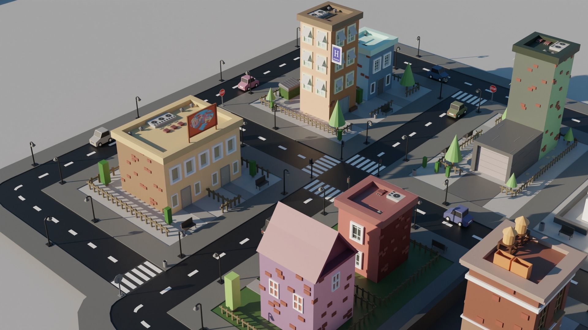 Small Town Low Poly Low-poly 3D model_1
