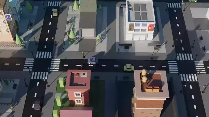 Small Town Low Poly Low-poly 3D model