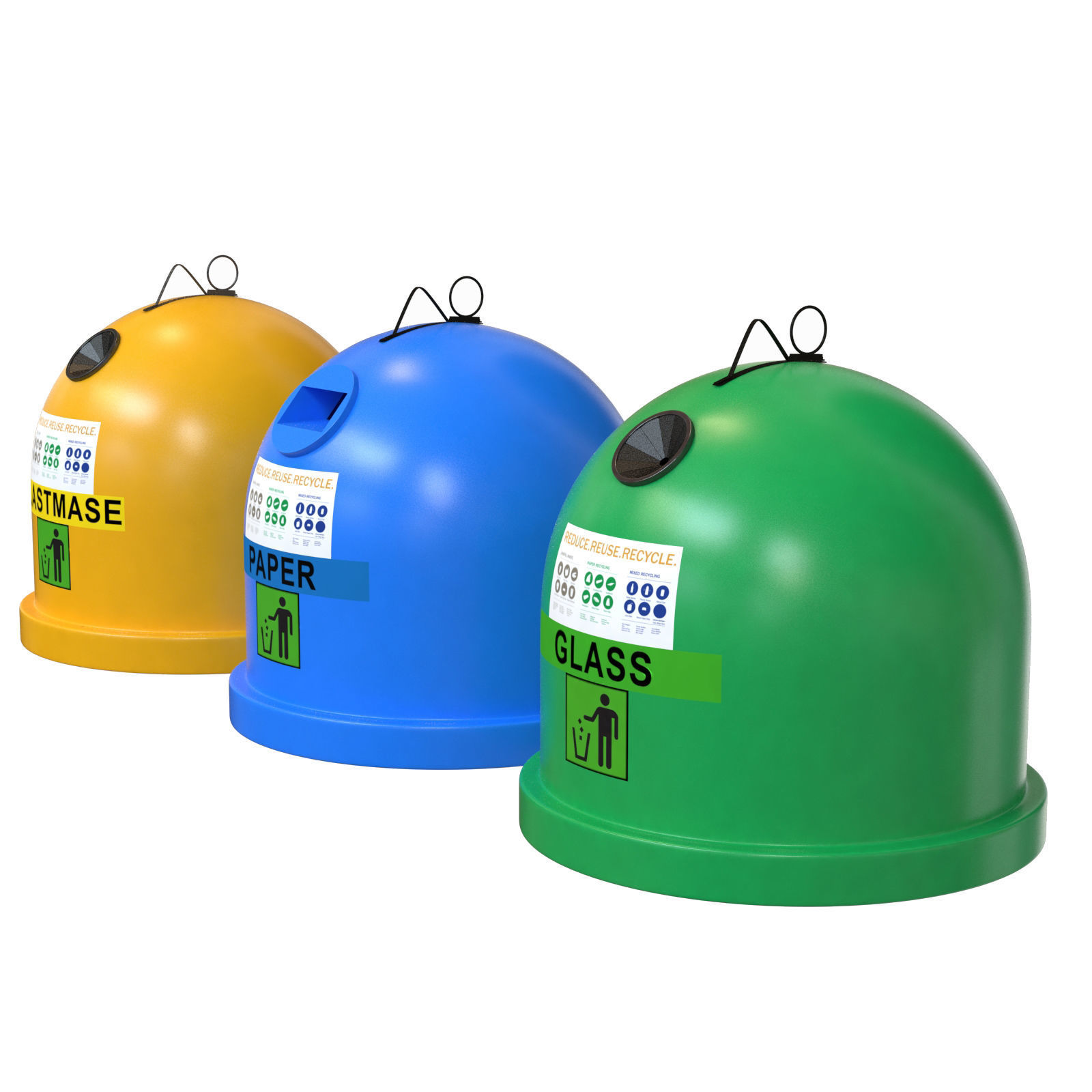Garbage sorting containers colored Plastic 3D model_4
