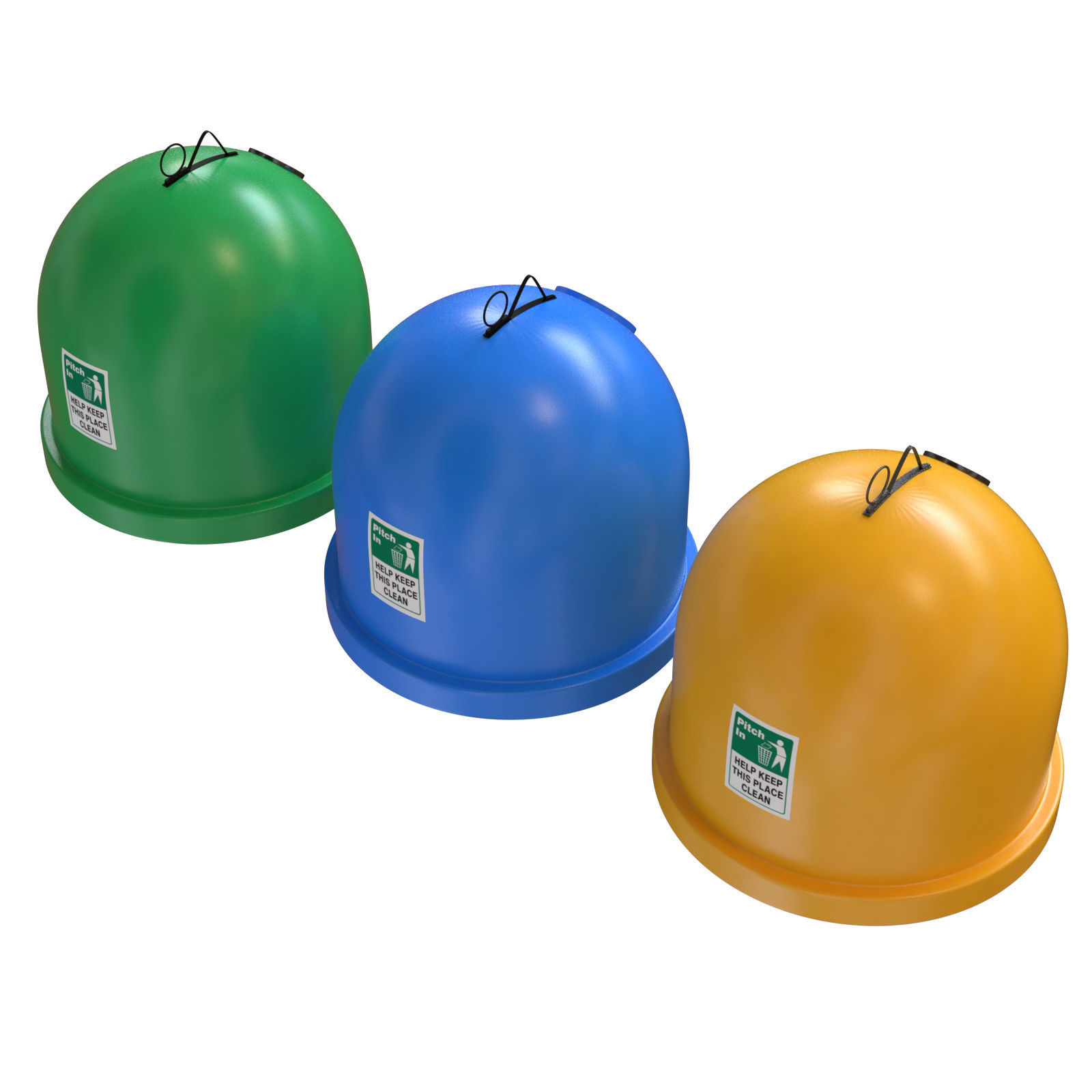 Garbage sorting containers colored Plastic 3D model_2