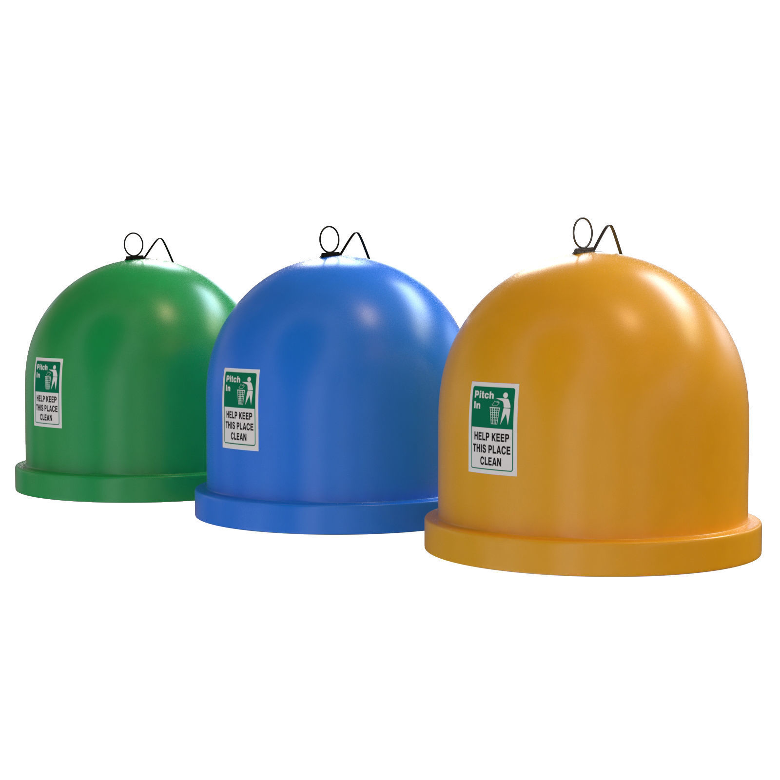 Garbage sorting containers colored Plastic 3D model_1