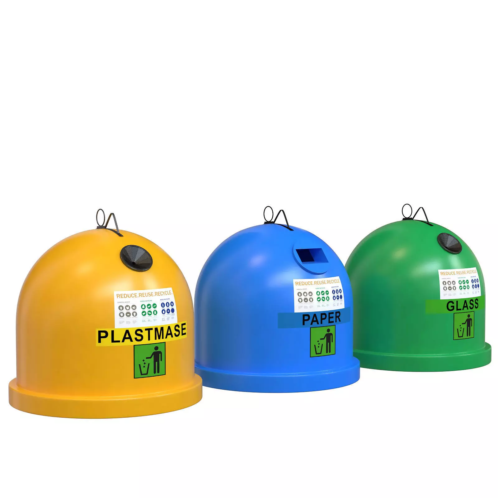 Garbage sorting containers colored Plastic 3D model_0