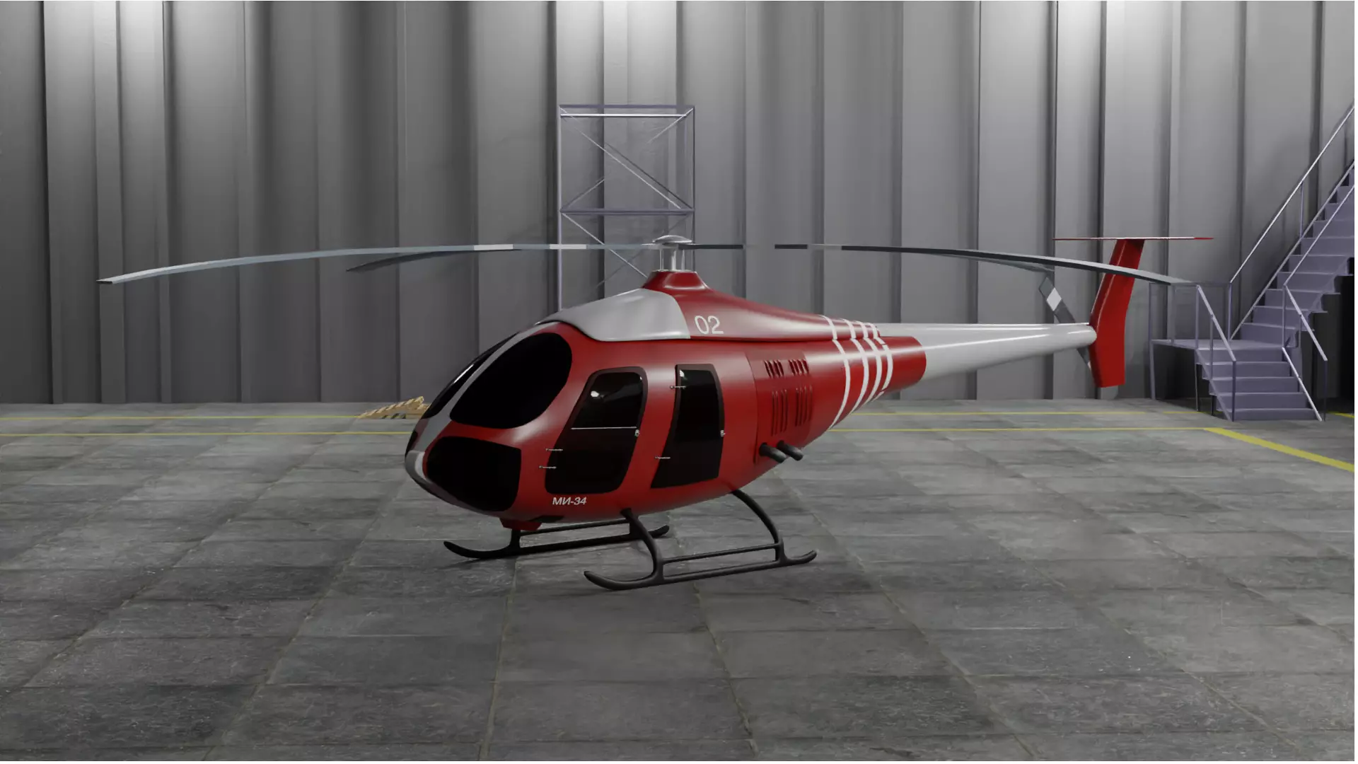 Helicopter Mi Mil 34 Low-poly 3D model