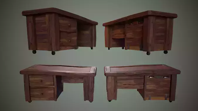 Vintage Desk office table game redy pbr low poly