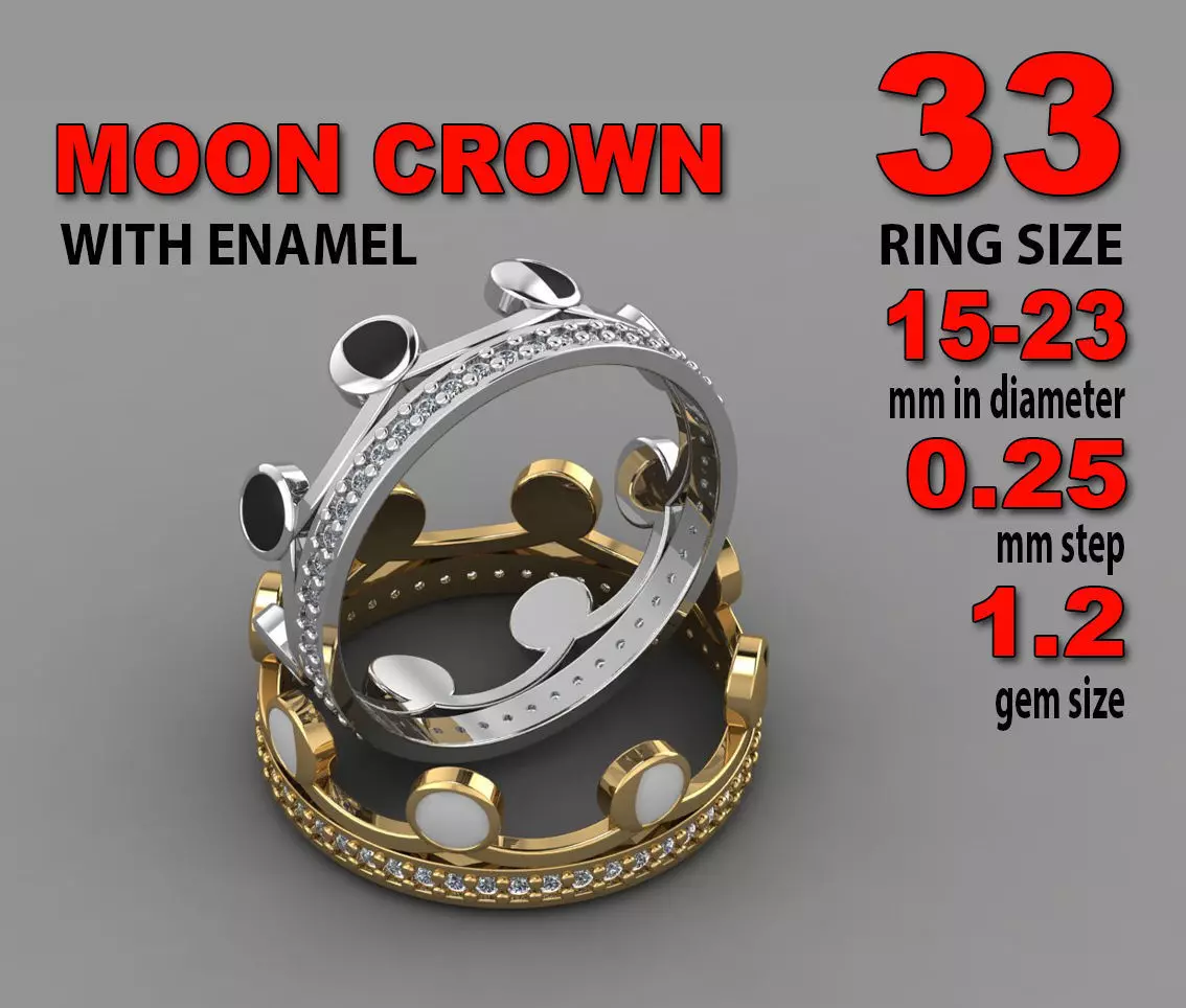 Moon Croun 33 Set rings 3D print model_0