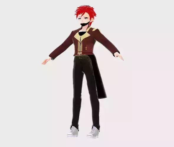 Anime Character Fantasy Asian 3D Boy Rigged T-Pose Shape Keys Low-poly 3D model