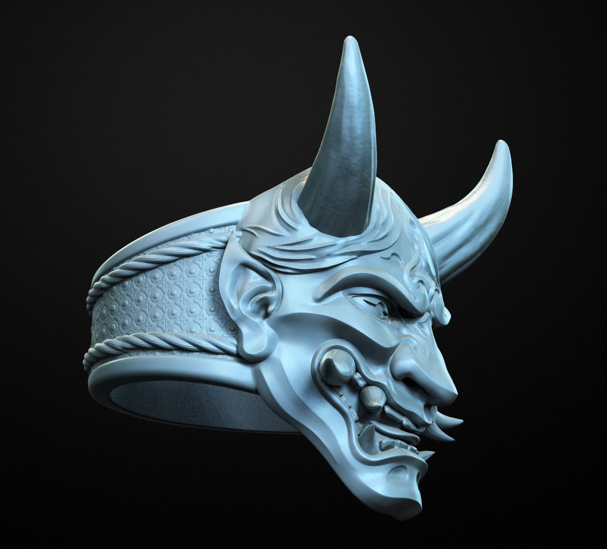 Ring Hannya Oni Demon Mask 3D print model_6