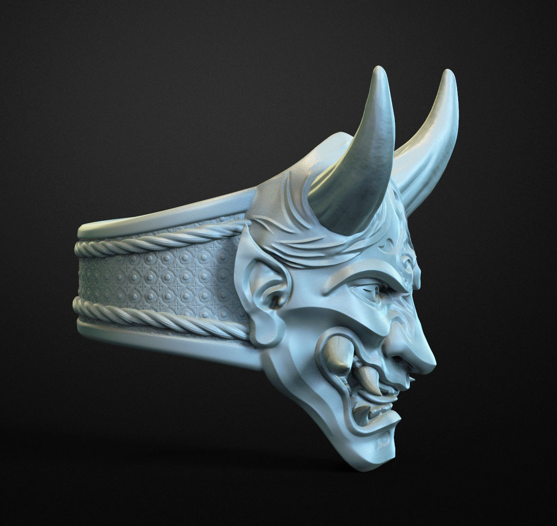 Ring Hannya Oni Demon Mask 3D print model_7