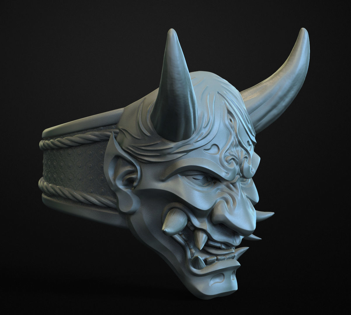 Ring Hannya Oni Demon Mask 3D print model_5