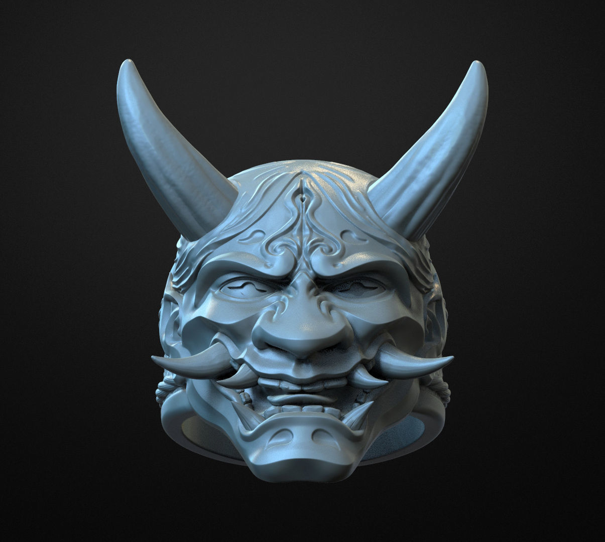 Ring Hannya Oni Demon Mask 3D print model_2