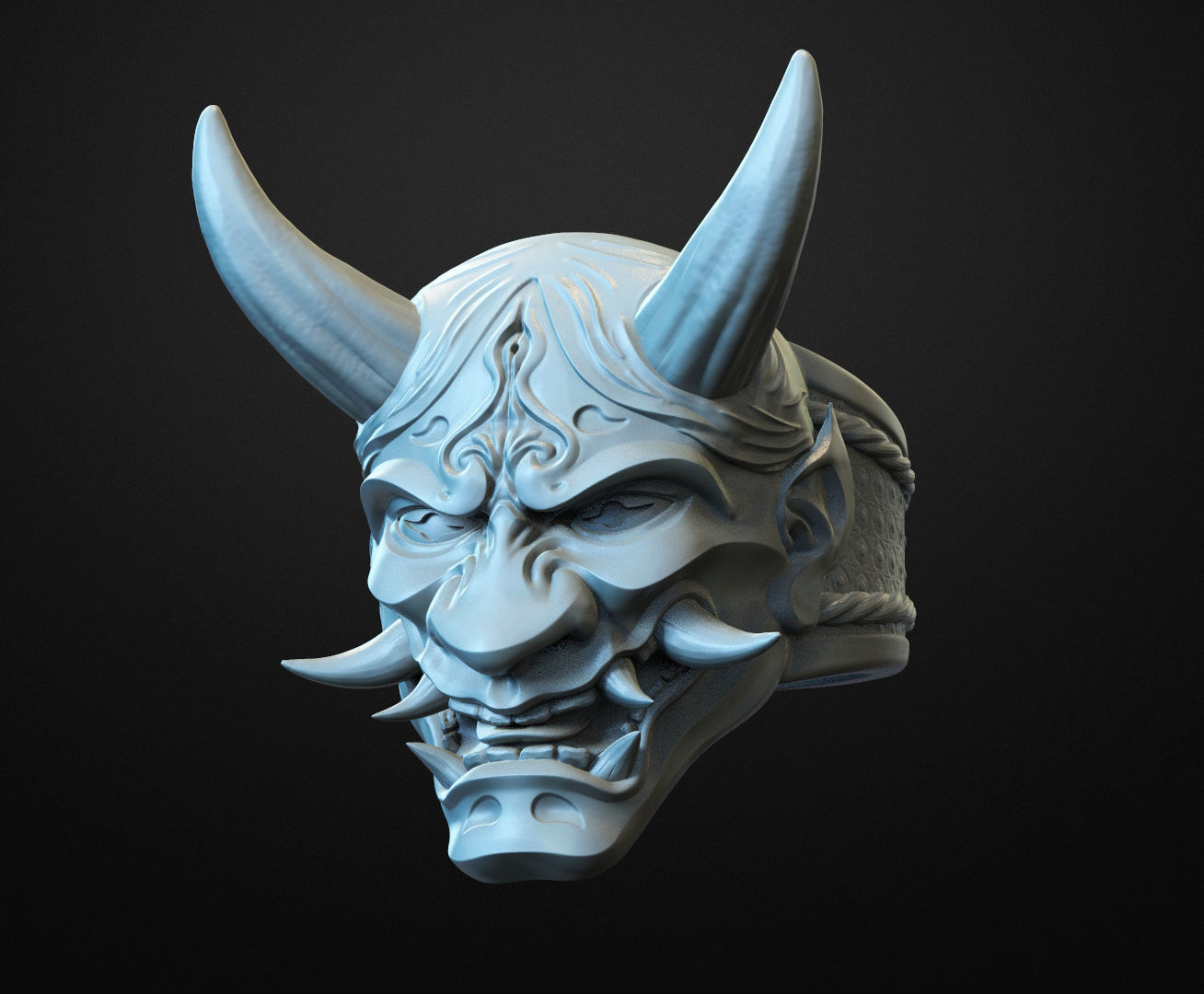 Ring Hannya Oni Demon Mask 3D print model_4