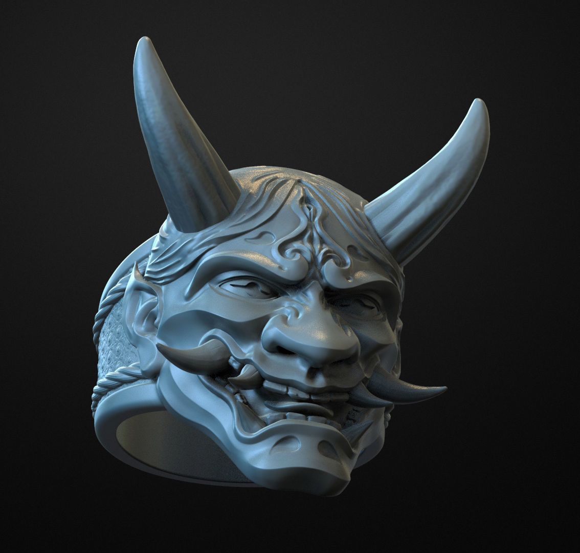 Ring Hannya Oni Demon Mask 3D print model_1